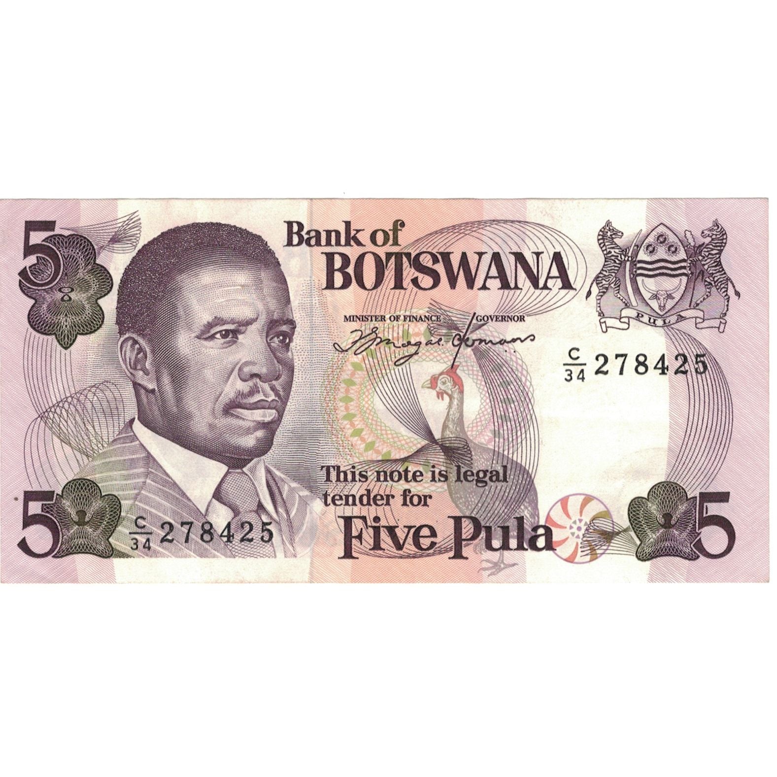 Geldschein, Botswana, 5 Pula, 1982, KM:8a, VZ+