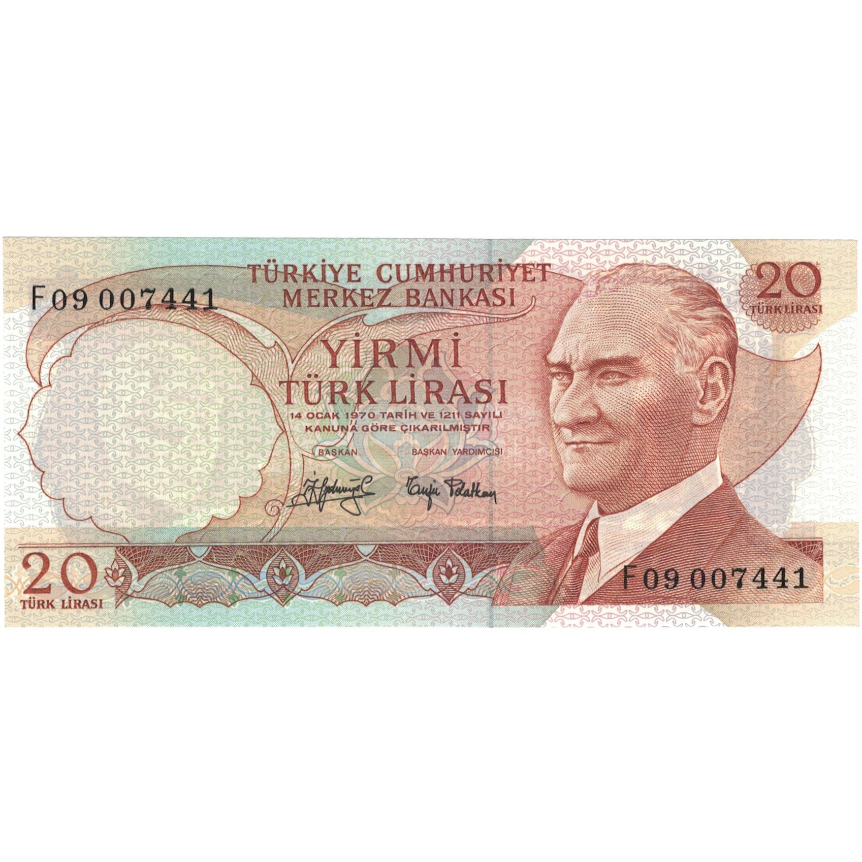 Geldschein, Türkei, 20 Lira, 1970, KM:187b, UNZ-