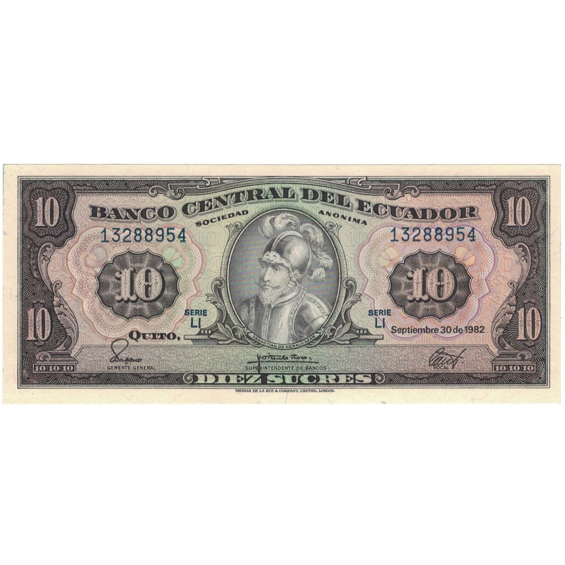 Banknote, Ecuador, 10 Sucres, 1982, 1982-09-30, KM:114b, UNC(65-70)