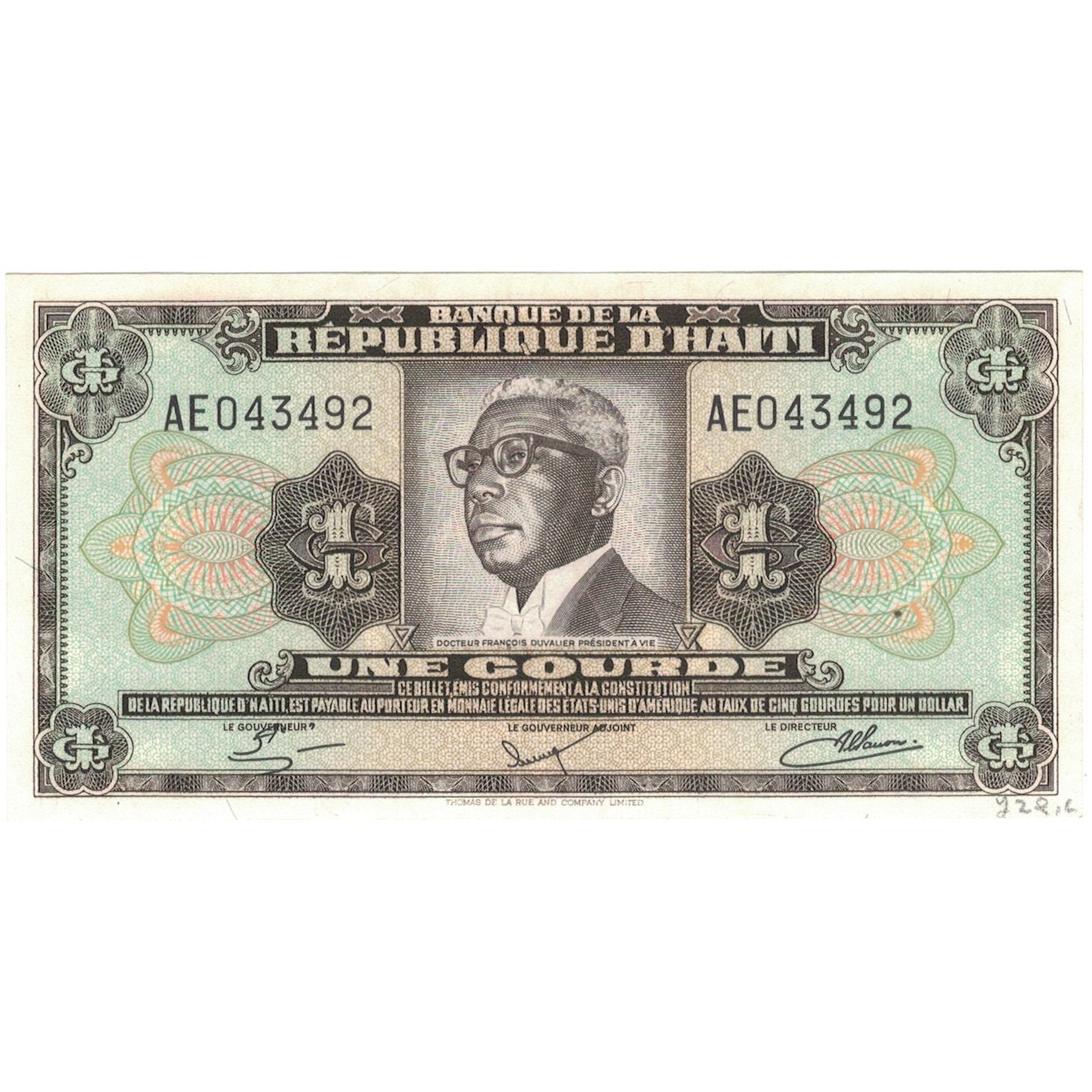 Banknote, Haiti, 1 Gourde, 1968, KM:196a, UNC(65-70)