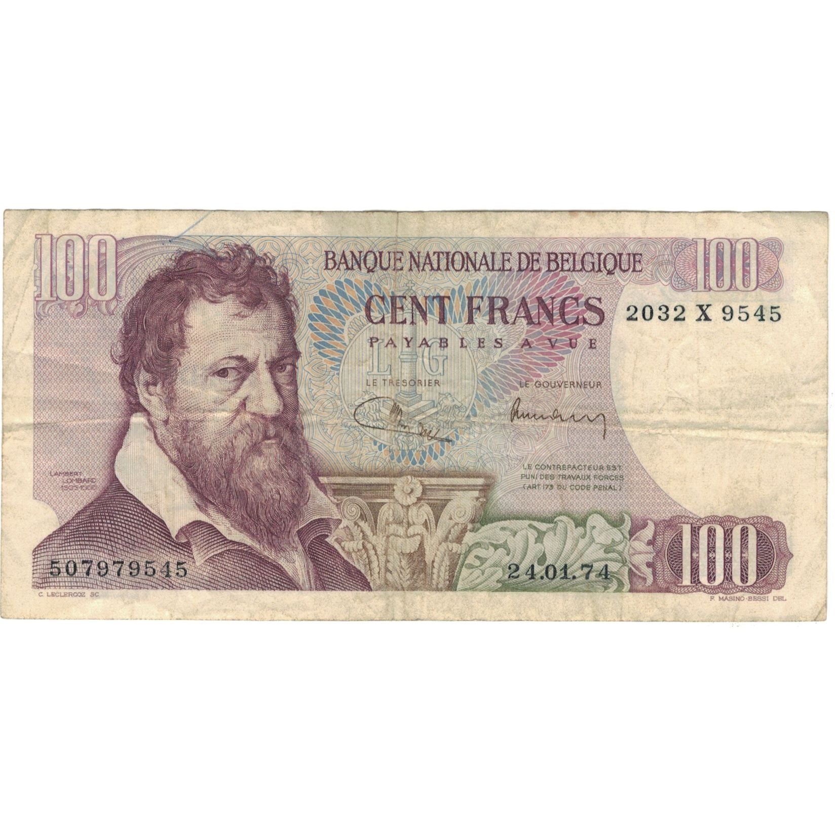 Geldschein, Belgien, 100 Francs, KM:134b, S