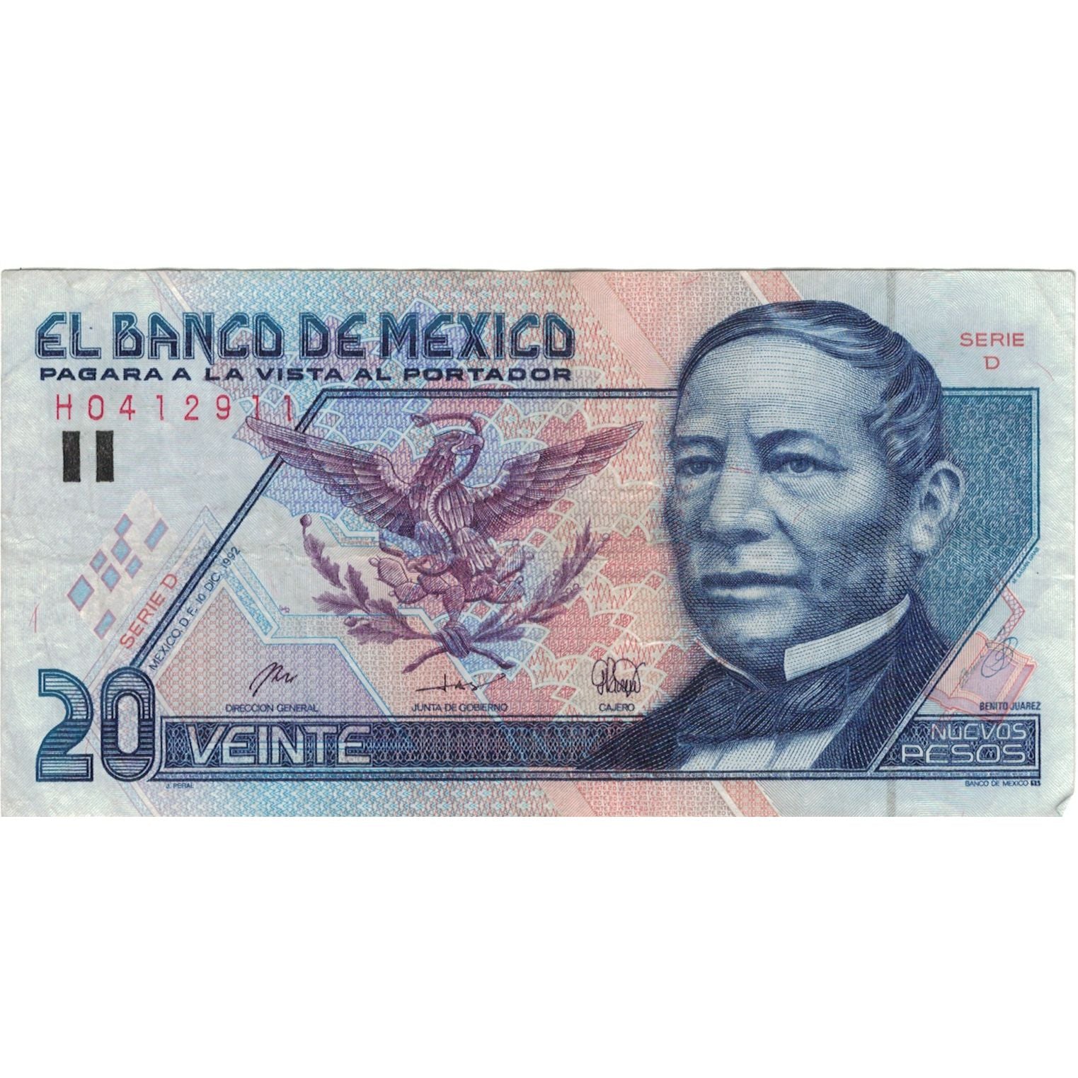 Banconote, Messico, 20 Nuevos Pesos, 1992, 1992-12-10, KM:96, MB