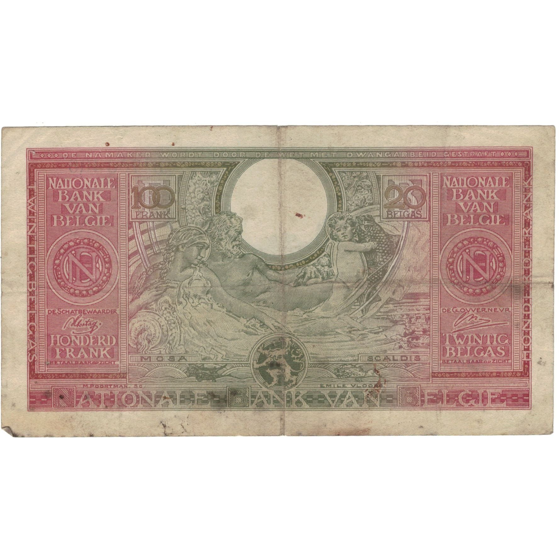 Billet, Belgique, 100 Francs-20 Belgas, 1943, 1943-02-01, KM:123, TB