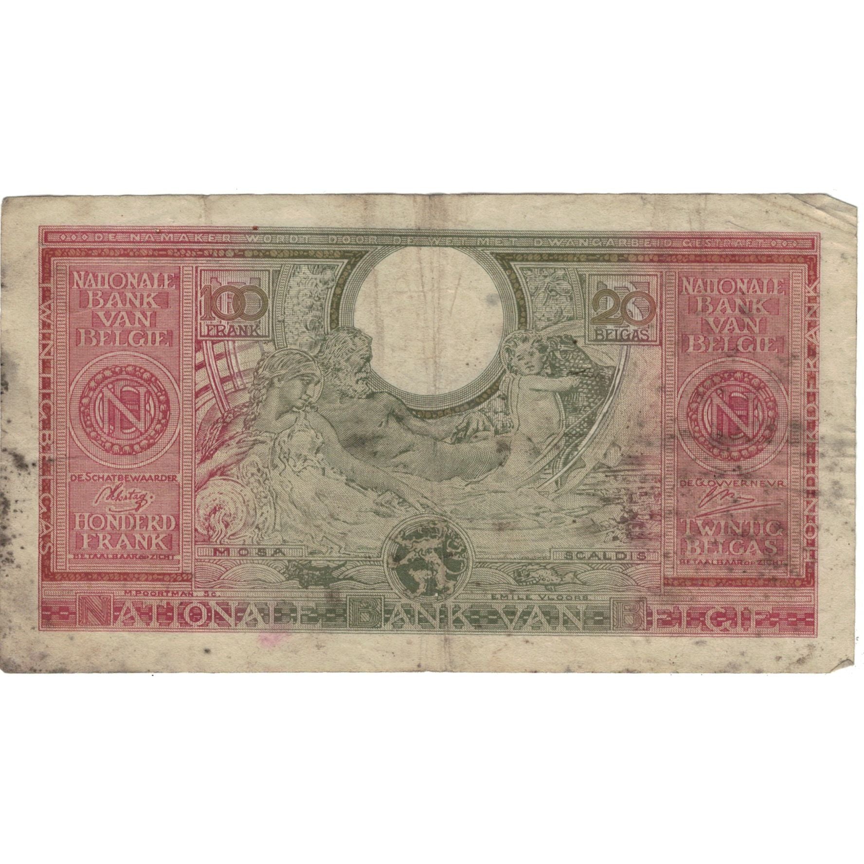 Banknote, Belgium, 100 Francs-20 Belgas, 1943, 1943-02-01, KM:123, VF(20-25)
