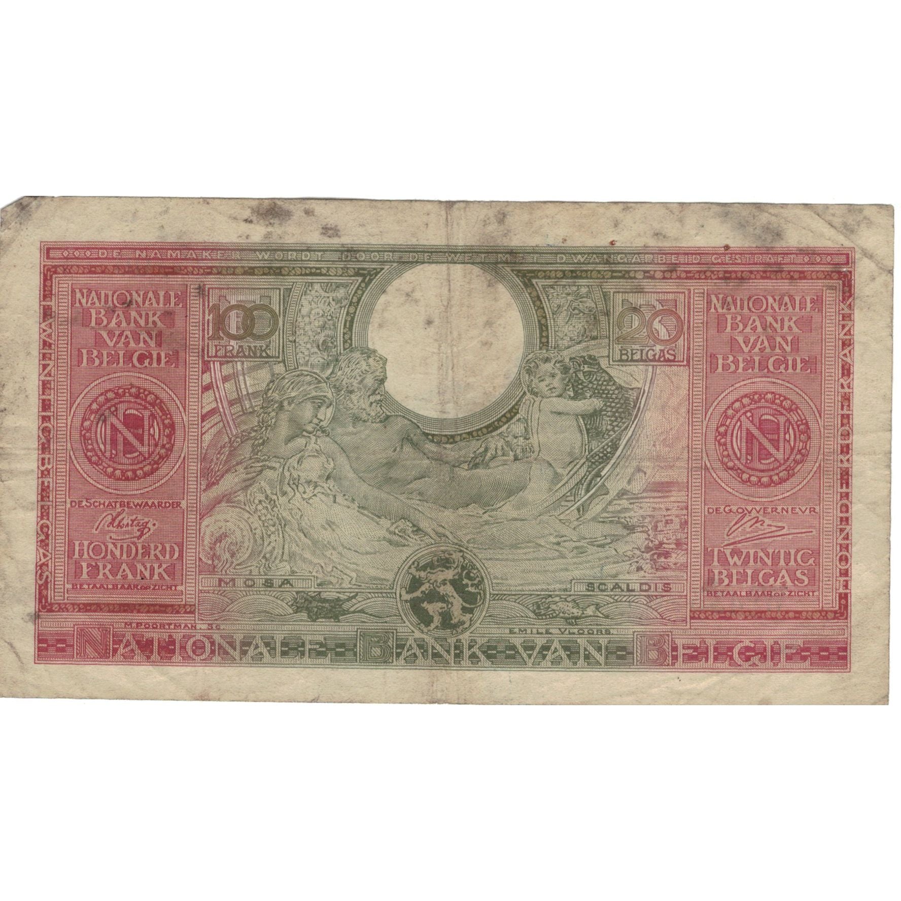 Billet, Belgique, 100 Francs-20 Belgas, 1943, 1943-02-01, KM:123, TB