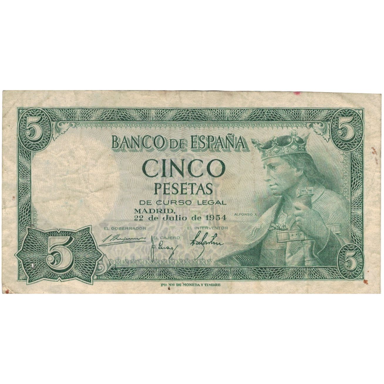 Banconote, Spagna, 5 Pesetas, 1954, KM:146a, 1954-07-22, MB