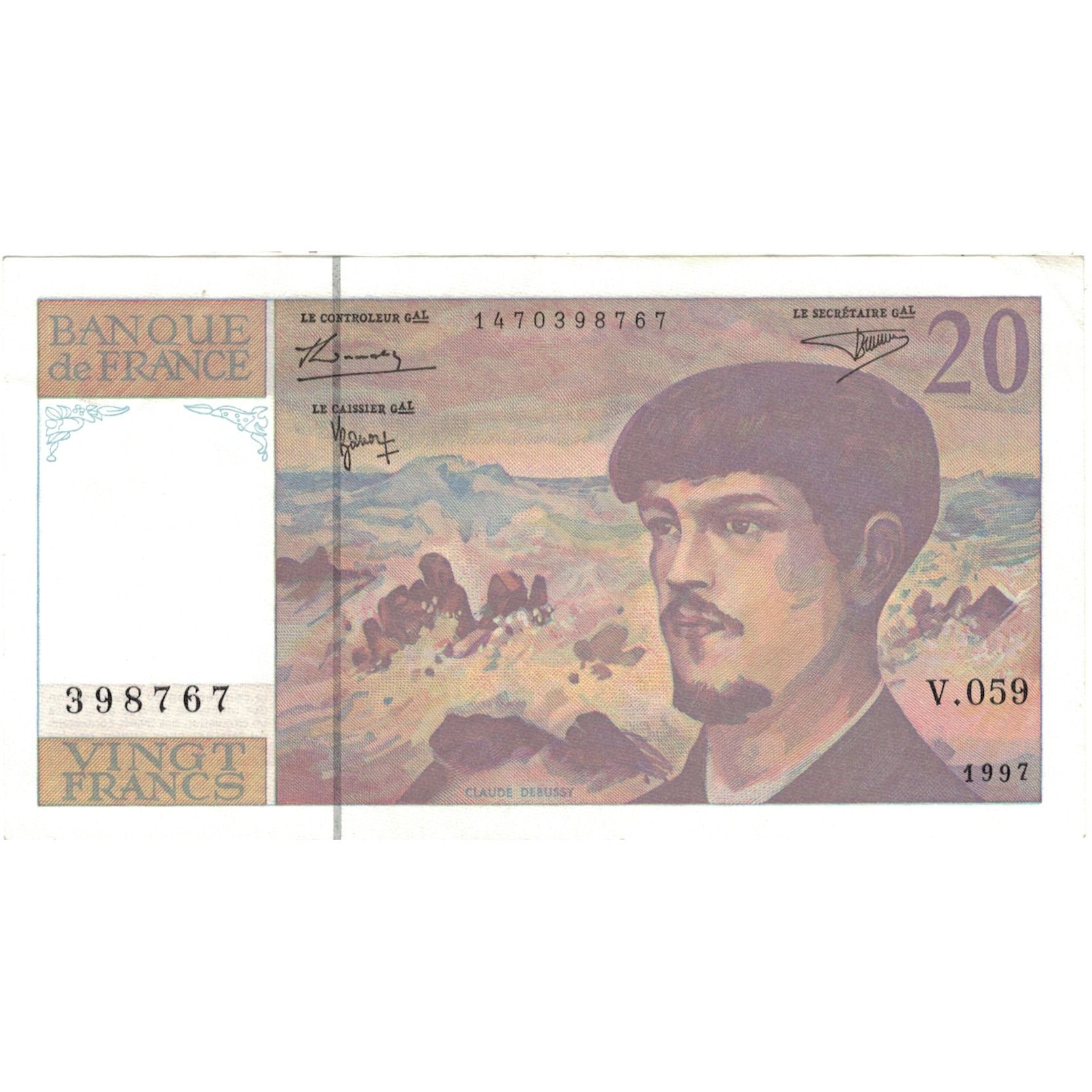 Francia, 20 Francs, Debussy, 1997, 398767 V.059, EBC, Fayette:66ter.02.63