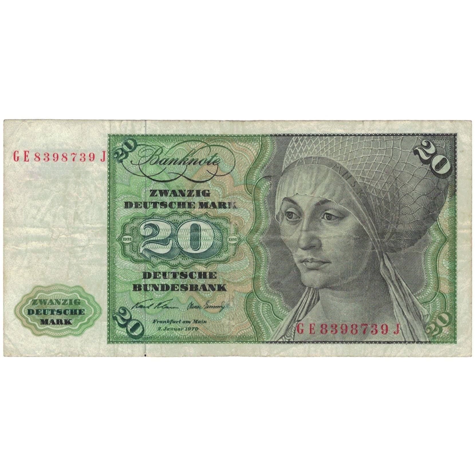 Billet, République fédérale allemande, 5 Deutsche Mark, 1970, 1970-01-02