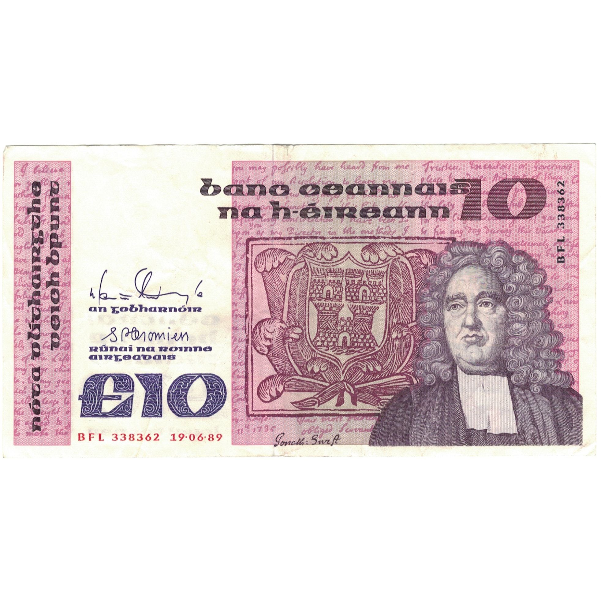 Nota, Irlanda - República, 10 Pounds, 1988, 1988-02-01, KM:72c, EF(40-45)