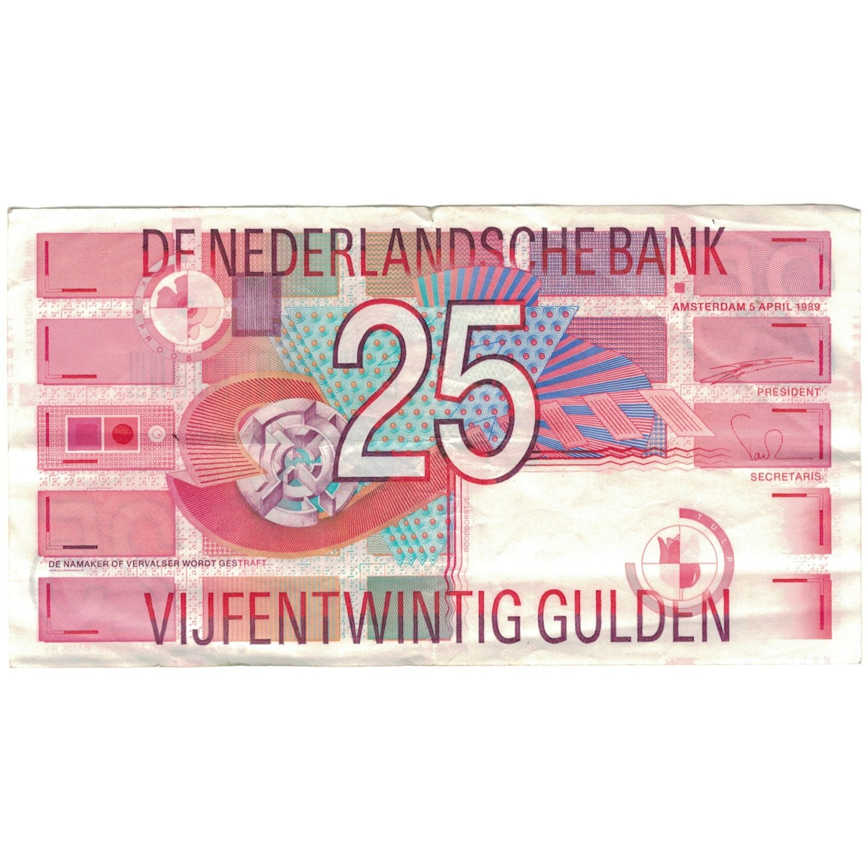 Banconote, Paesi Bassi, 25 Gulden, 1989, 1989-04-05, KM:100, BB