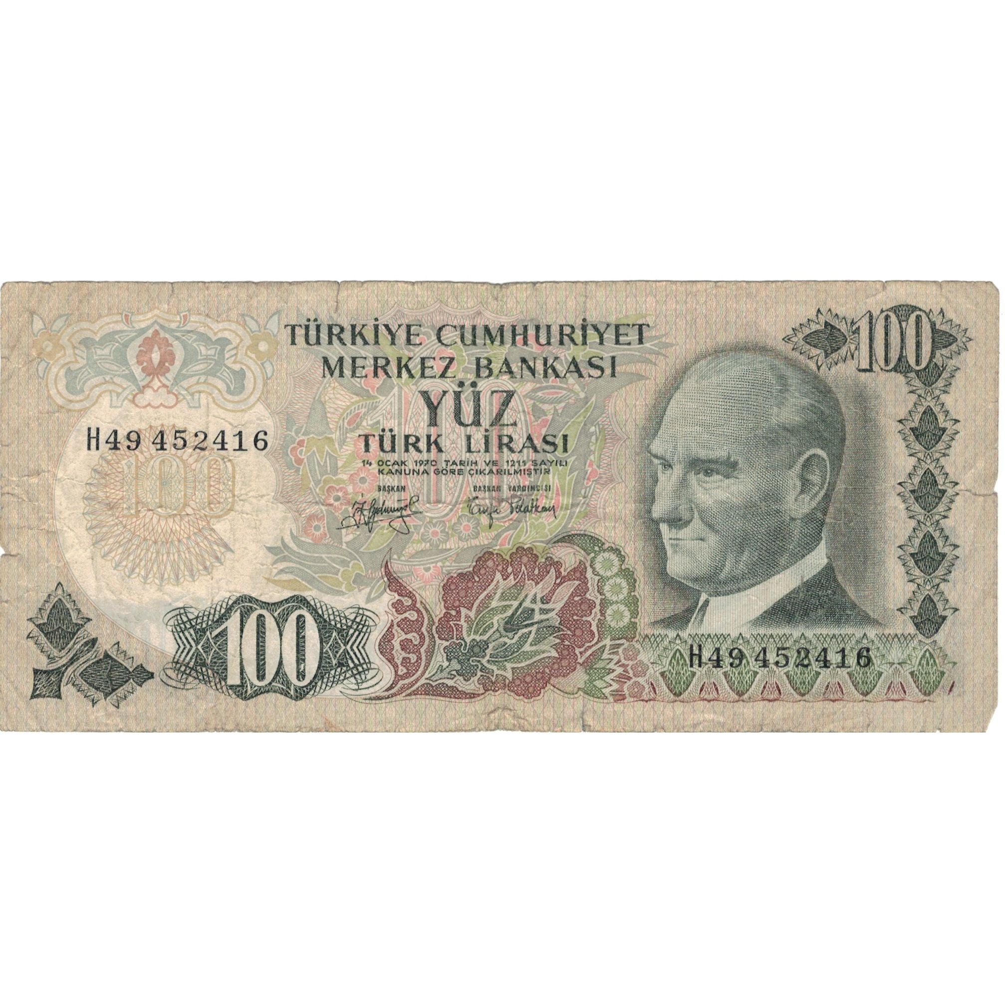 Geldschein, Türkei, 100 Lira, 1970, 1970-10-14, KM:189a, SGE+