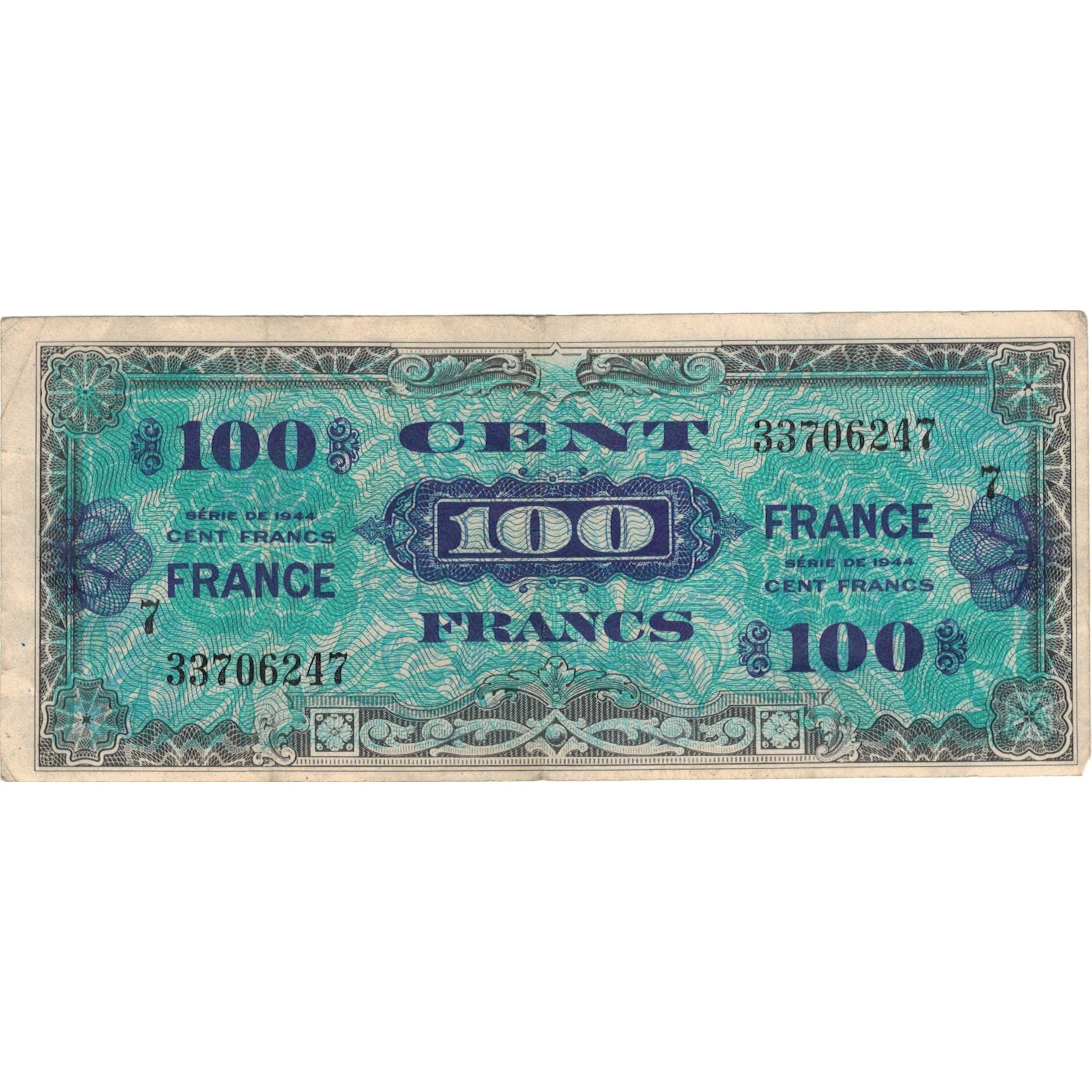 Frankrijk, 100 Francs, 1945 Verso France, 1945, SERIE 7 33706247, TB+