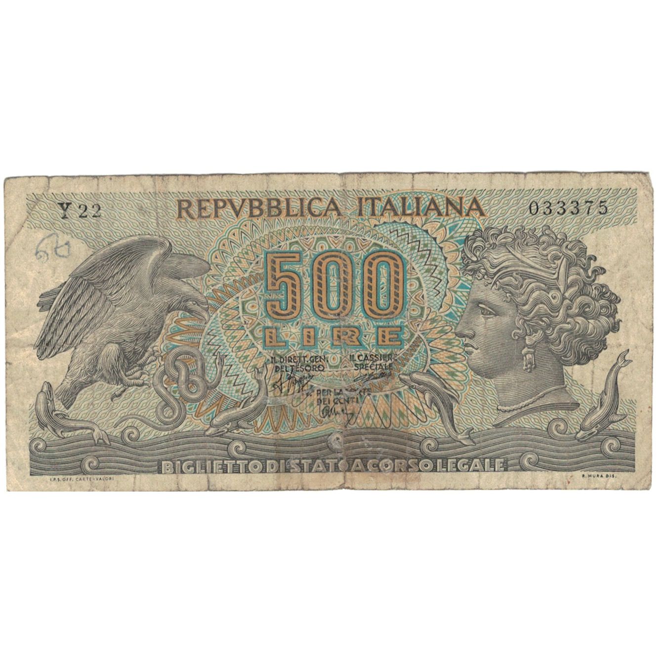 Billet, Italie, 500 Lire, 1966, 1966-06-20, KM:93a, B+