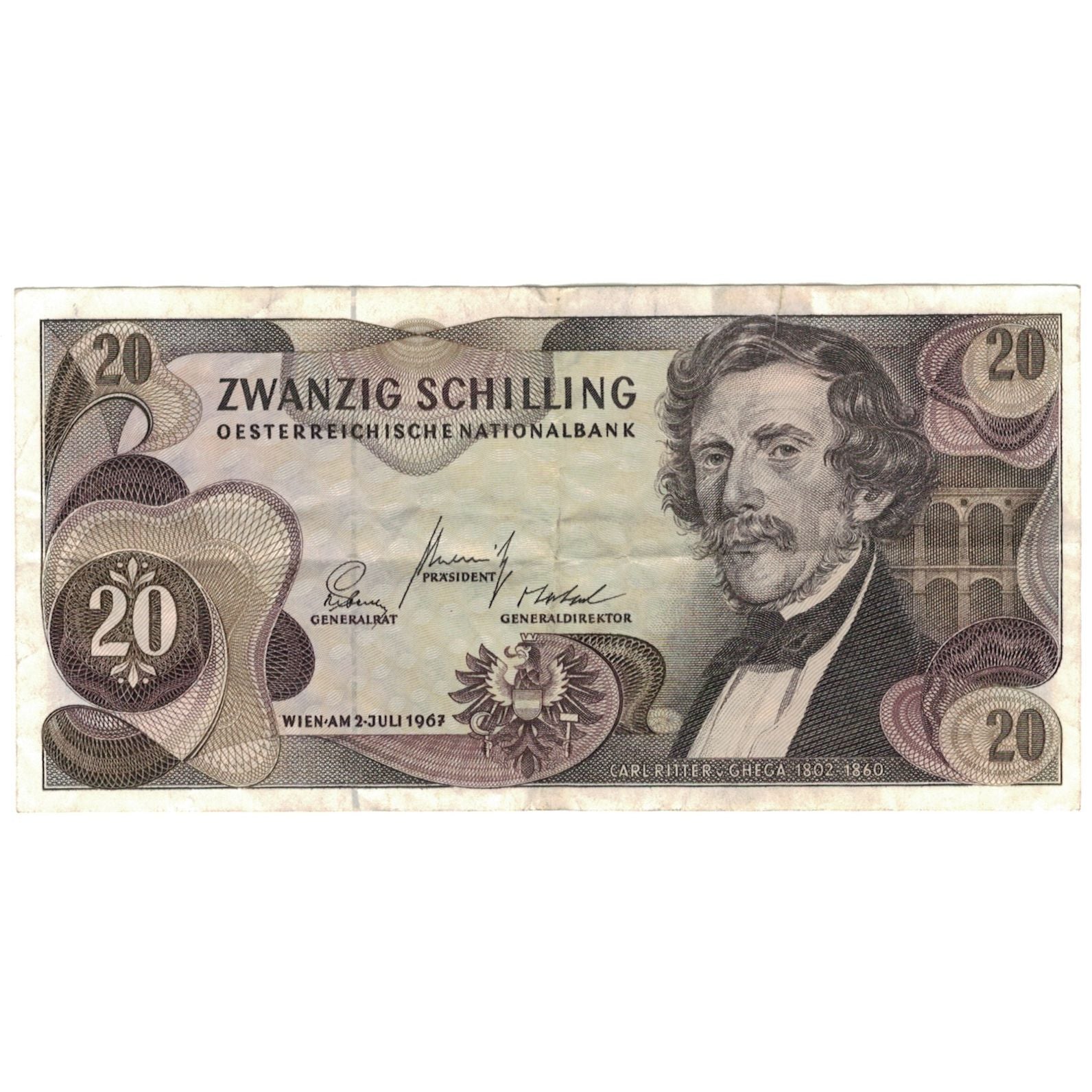 Banknote, Austria, 20 Schilling, 1967-07-02, KM:142a, VF(30-35)