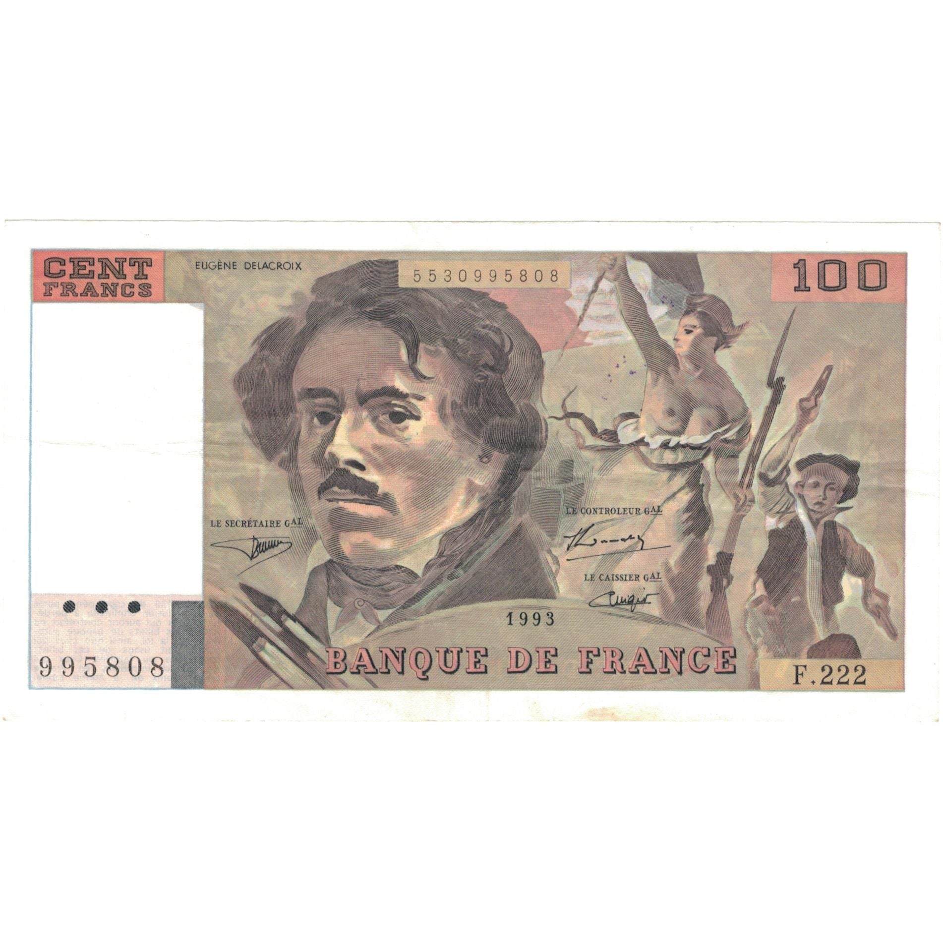 França, 100 Francs, Delacroix, 1993, F.222, EF(40-45), Fayette:69bis.7, KM:154g