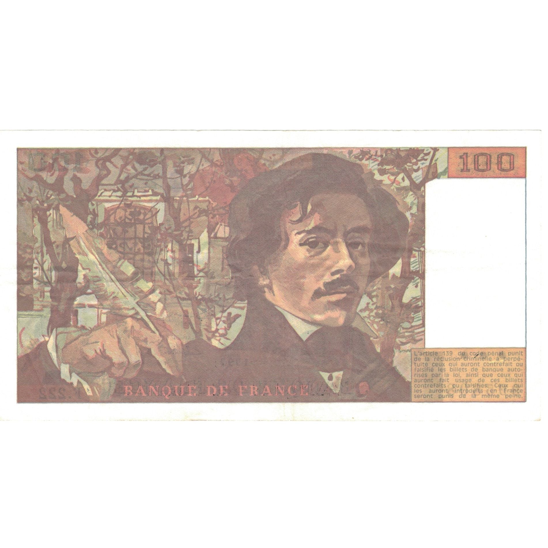 França, 100 Francs, Delacroix, 1993, F.222, EF(40-45), Fayette:69bis.7, KM:154g