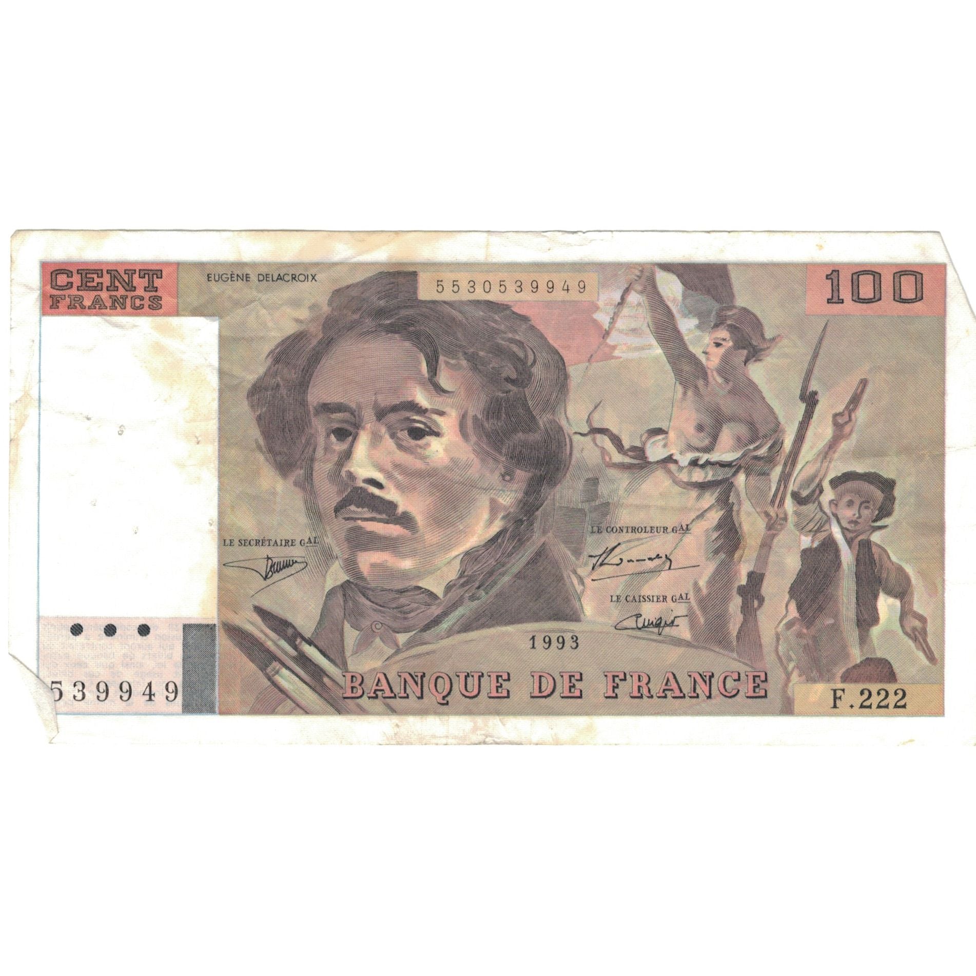 França, 100 Francs, Delacroix, 1993, F.222, EF(40-45), Fayette:69bis.7, KM:154g