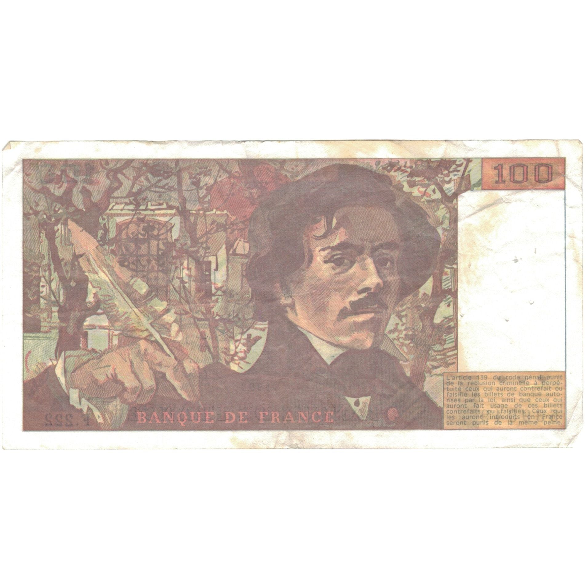 França, 100 Francs, Delacroix, 1993, F.222, EF(40-45), Fayette:69bis.7, KM:154g