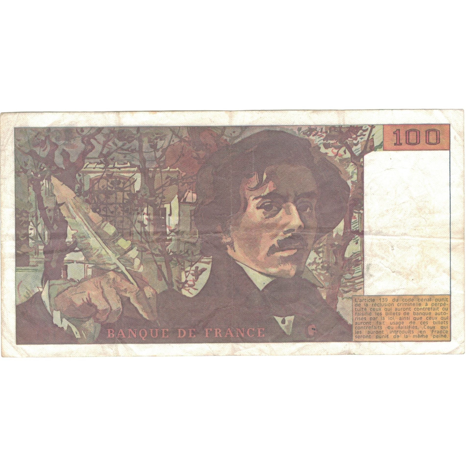 França, 100 Francs, Delacroix, 1990, D.161, EF(40-45), Fayette:69BIS.02B