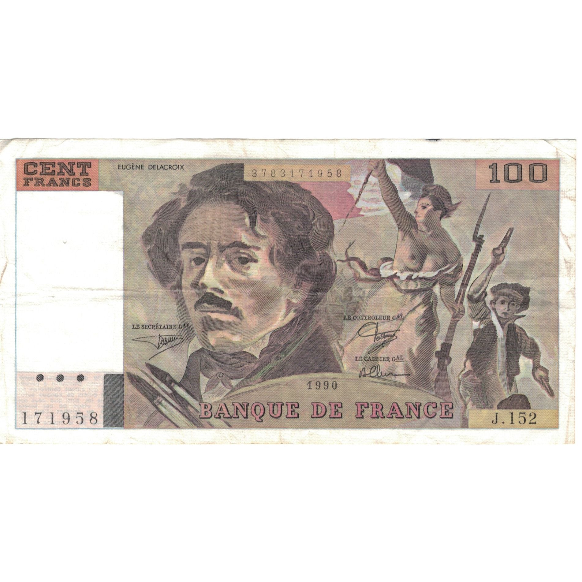 France, 100 Francs, Delacroix, 1990, J.152, TTB, Fayette:69 bis 2a), KM:154e