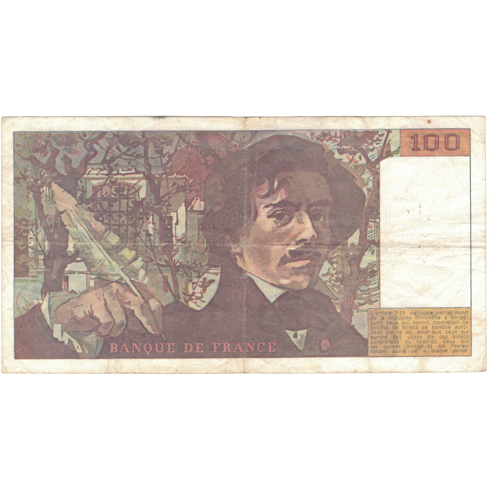 França, 100 Francs, Delacroix, 1990, J.138, EF(40-45), Fayette:69 bis 1a)