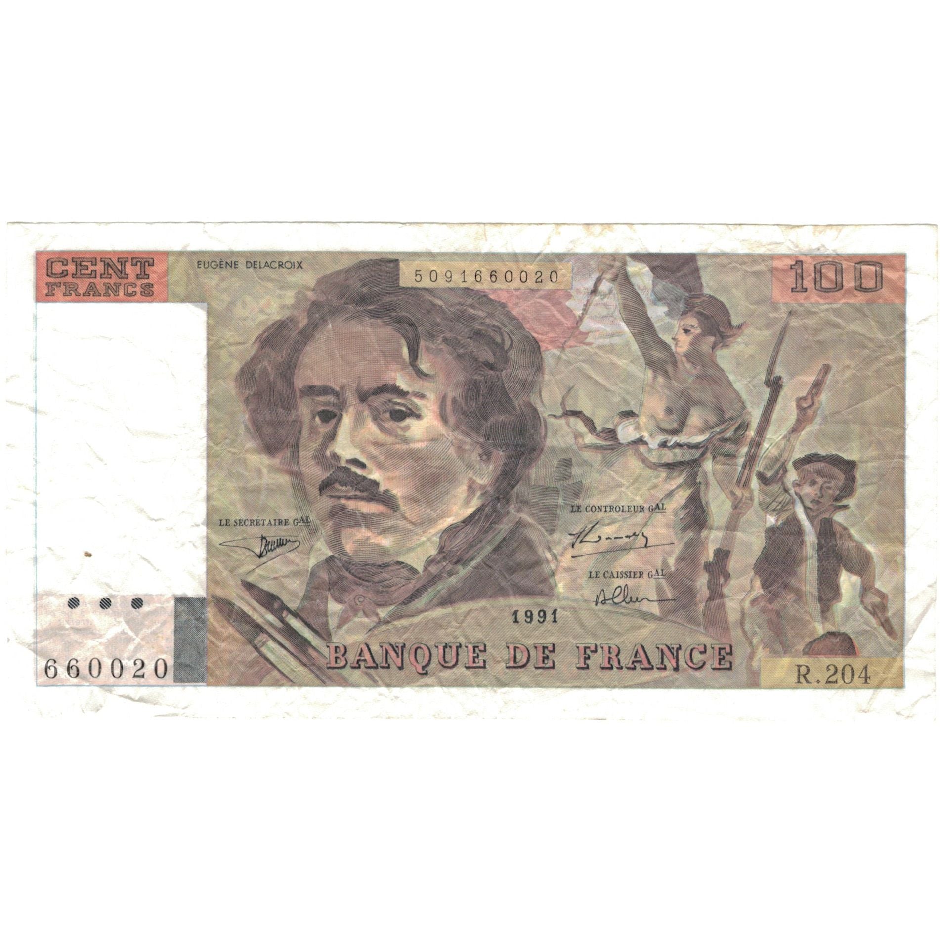 France, 100 Francs, Delacroix, 1991, R.204, TB, Fayette:69bis.4b, KM:154e