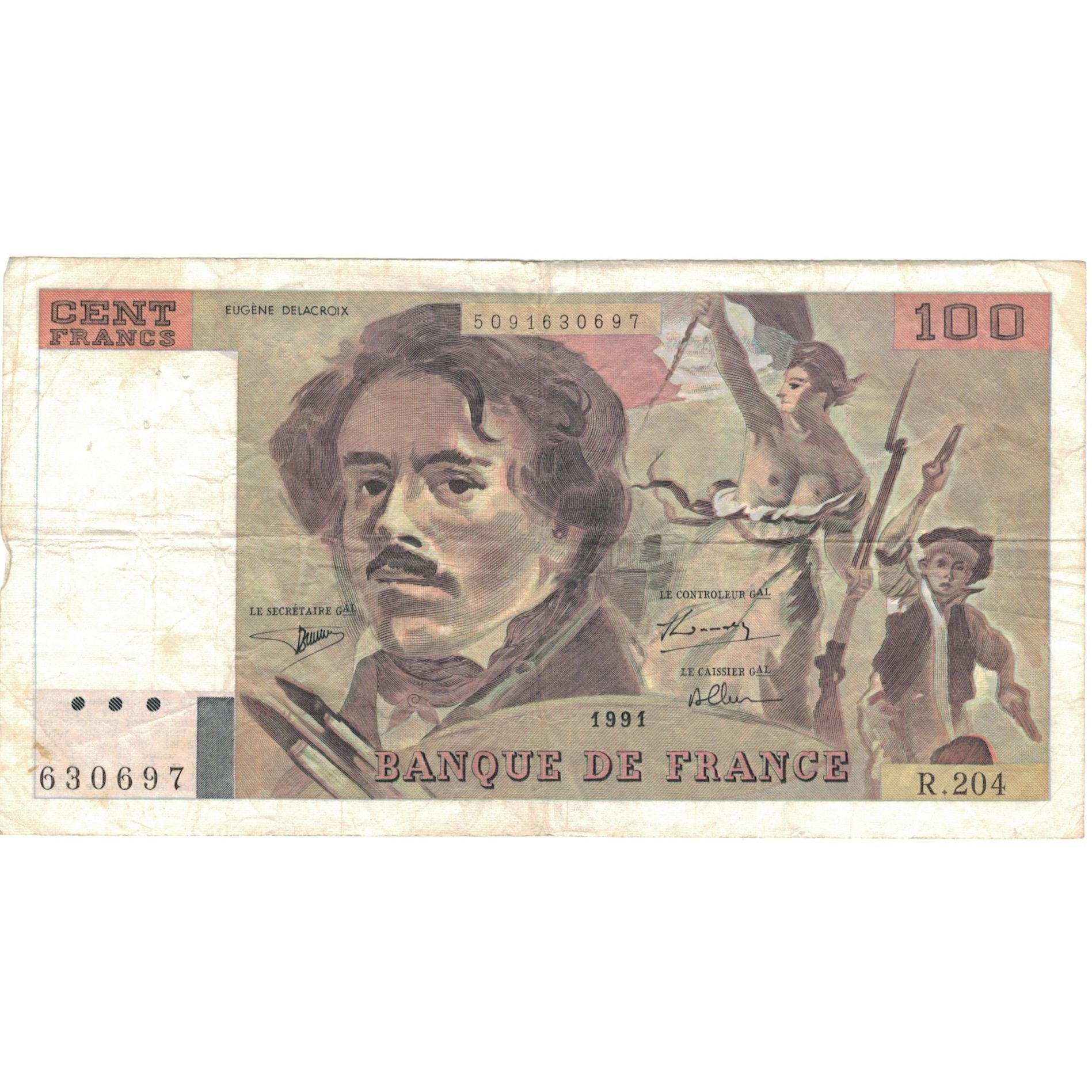 France, 100 Francs, Delacroix, 1991, R.204, TB, Fayette:69bis.4b, KM:154e