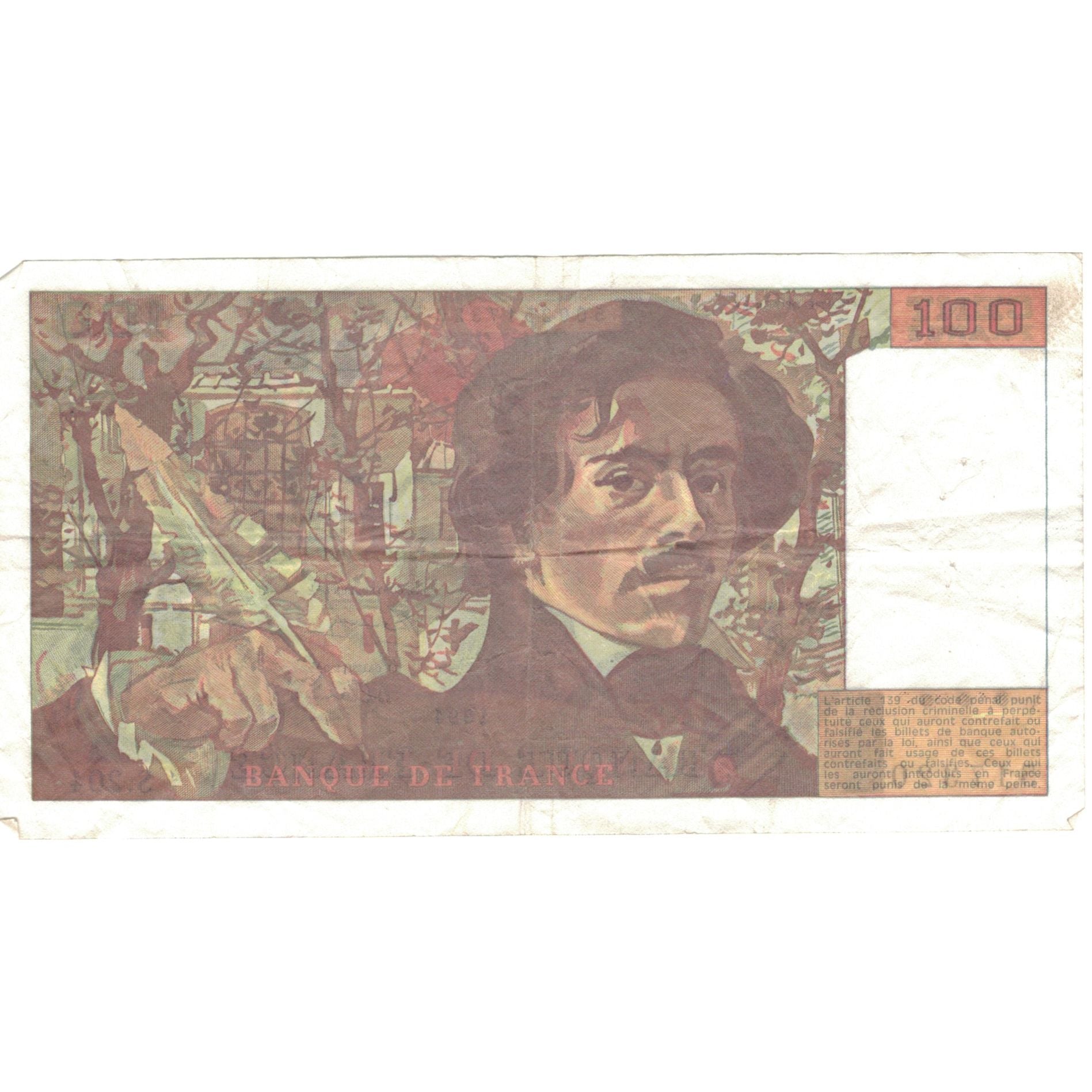 França, 100 Francs, Delacroix, 1991, S.204, EF(40-45), Fayette:69bis.4b