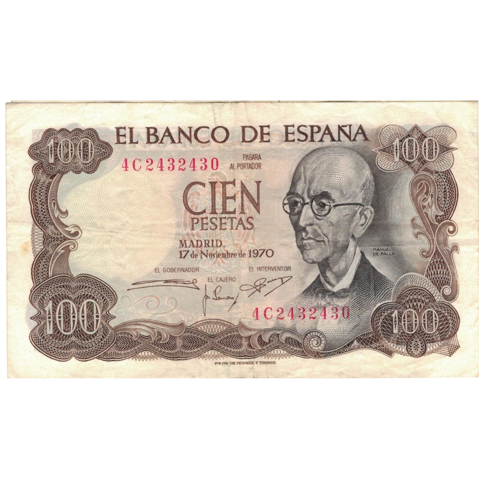 Biljet, Spanje, 100 Pesetas, 1970-1971, 1970-11-17, KM:152a, TTB