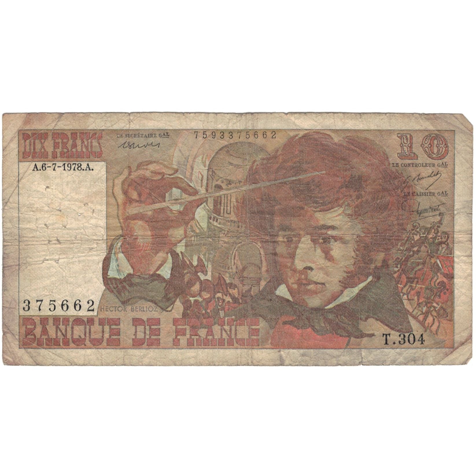 Francia, 10 Francs, Berlioz, 1978, T.304, RC, Fayette:63.24a, KM:150c