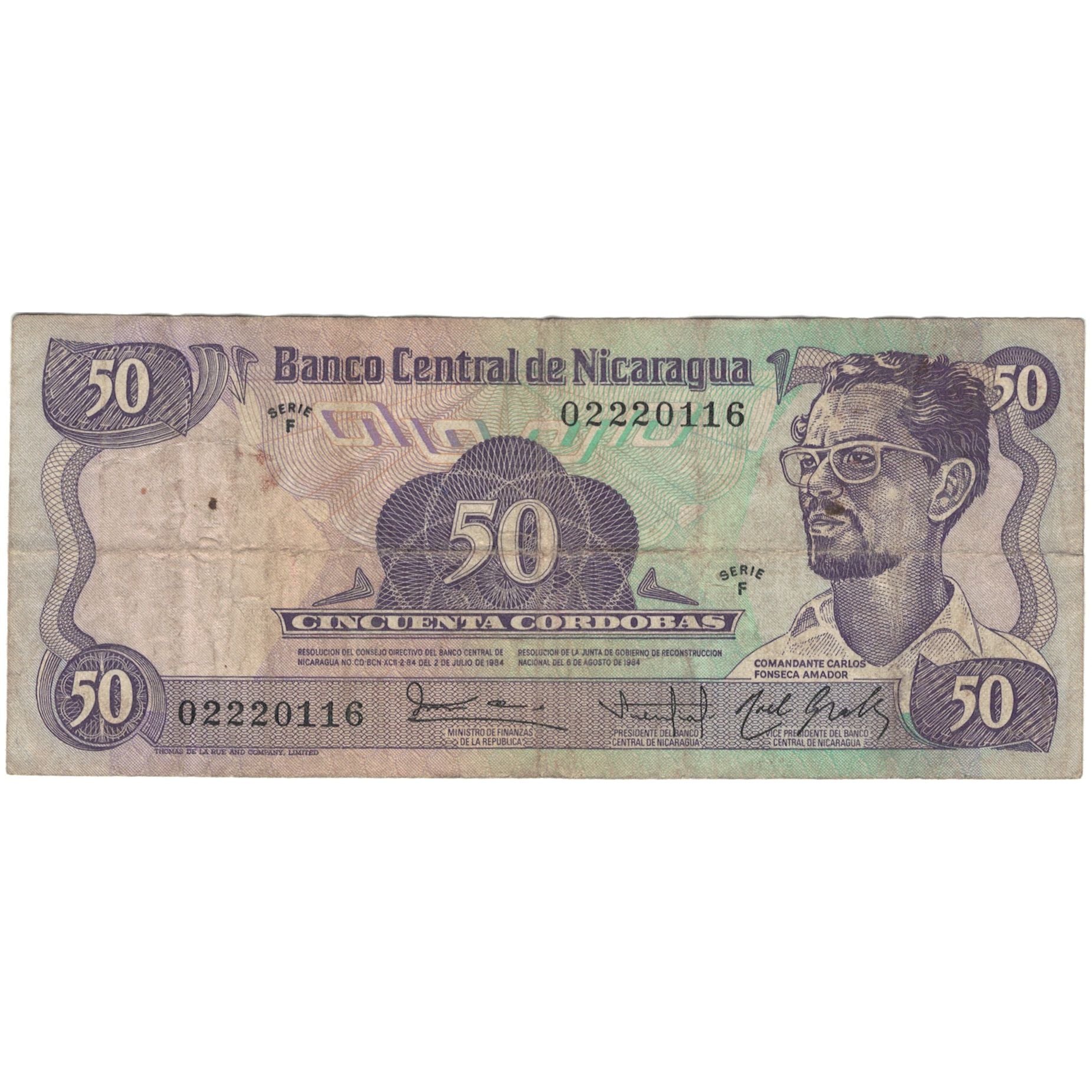 Banknot, Nicaragua, 50 Cordobas, L.1984, KM:140, F(12-15)