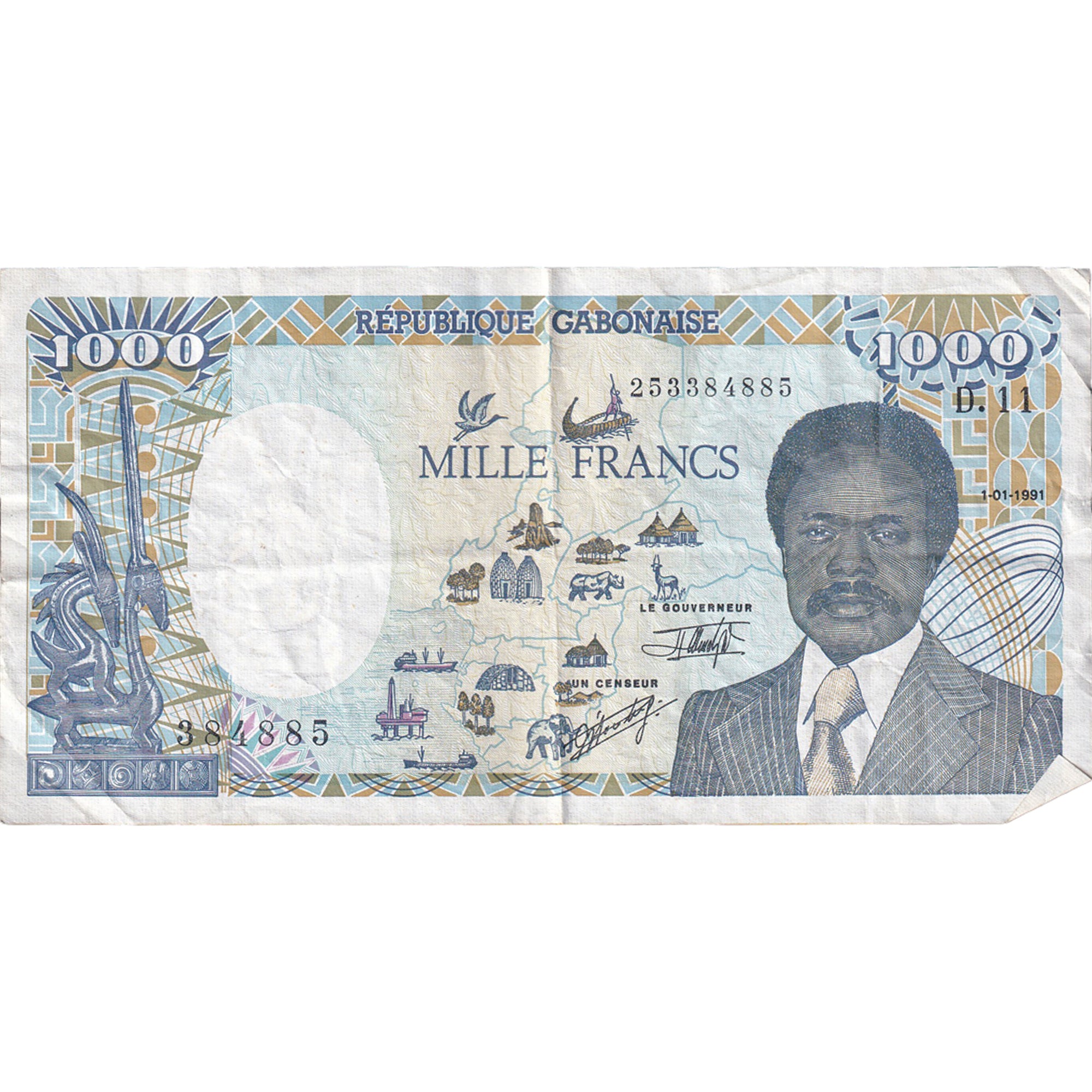 Banknote, Gabon, 1000 Francs, 1991, 1991-01-01, KM:10b, EF(40-45)