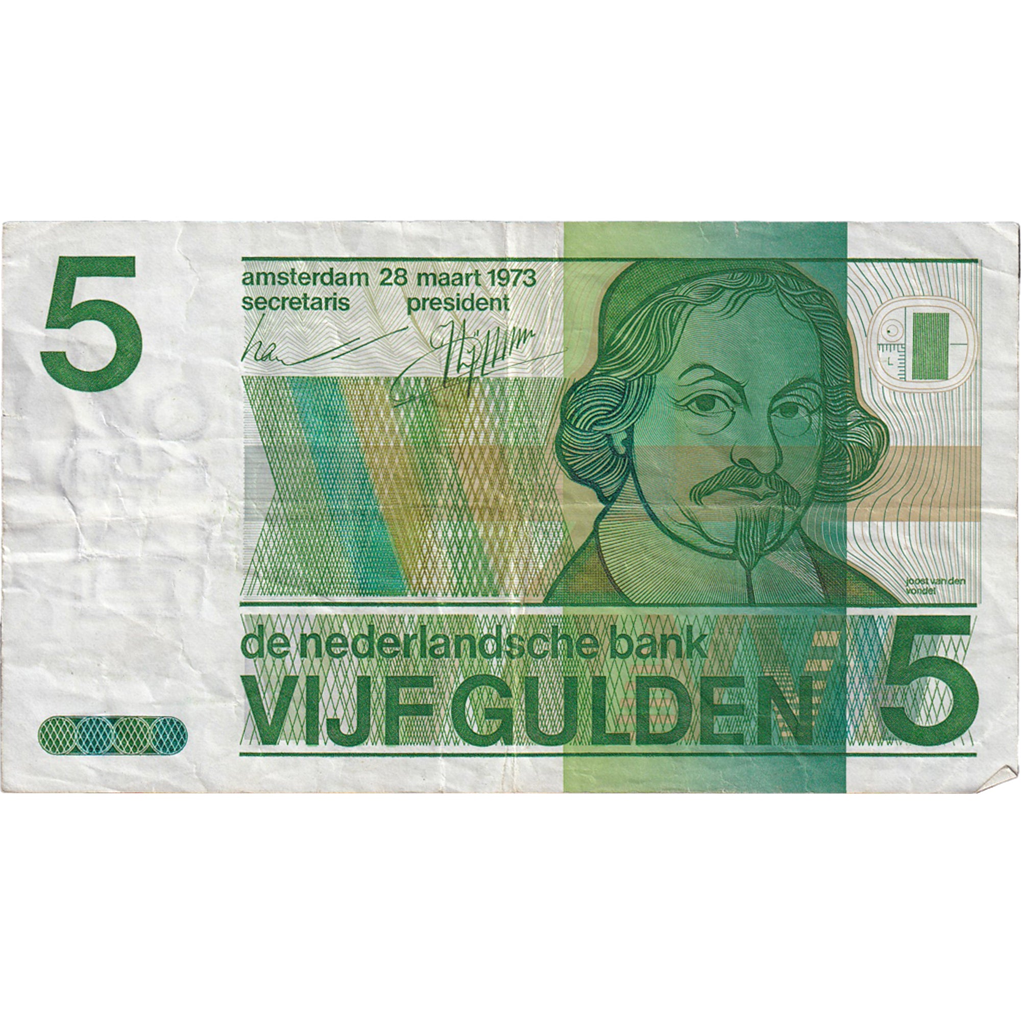 Biljet, Nederland, 5 Gulden, 1973, 1973-03-28, TTB