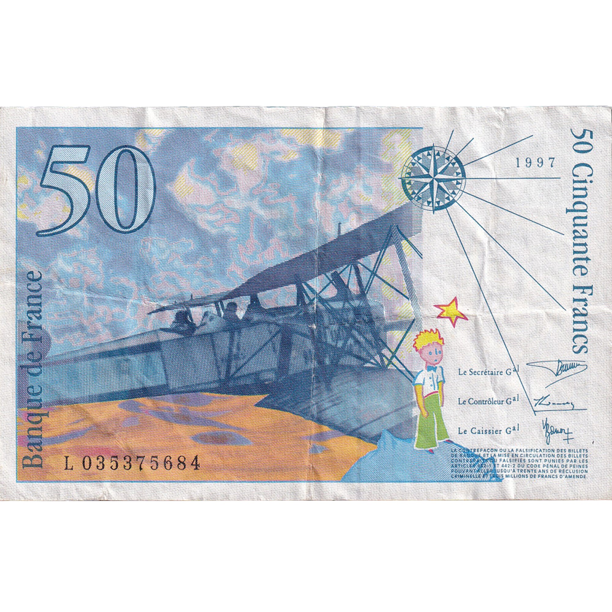 France, 50 Francs, St Exupéry, 1997, L035375684, EF(40-45), Fayette:73.4