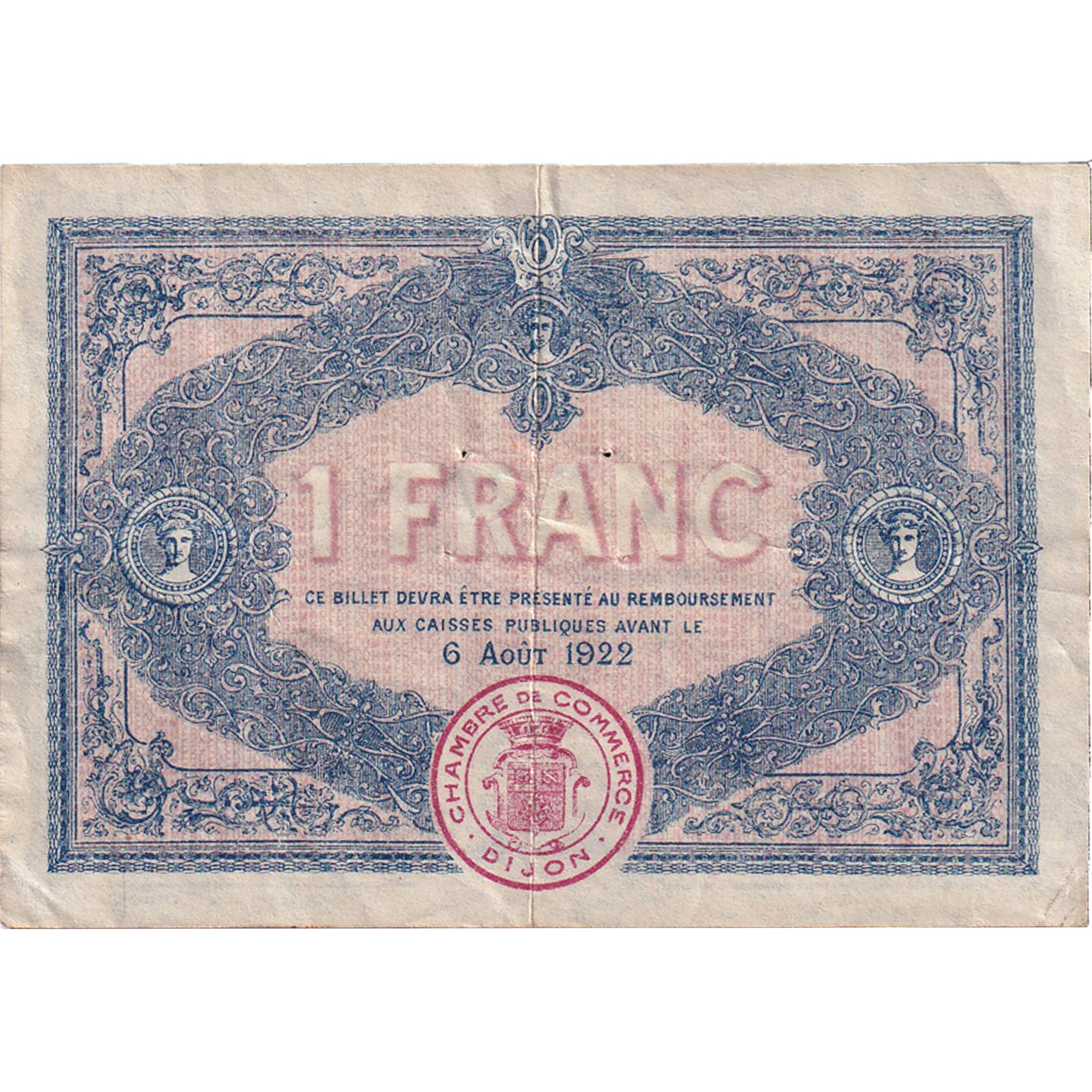 France, Dijon, 1 Franc, 1917, VF(30-35), Pirot:53-14