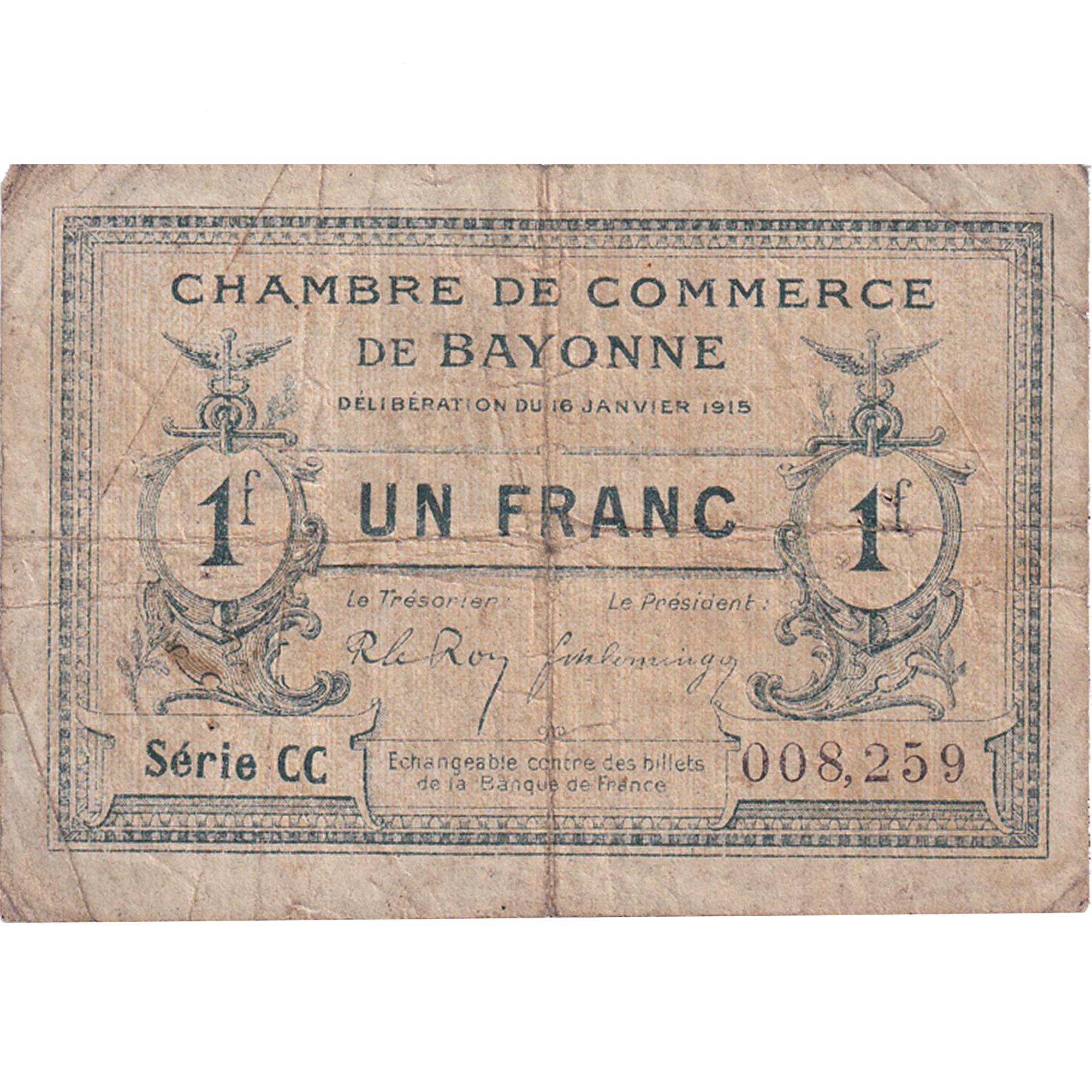 Frankrijk, Bayonne, 1 Franc, 1915, Chambre de Commerce, TB, Pirot:21-13