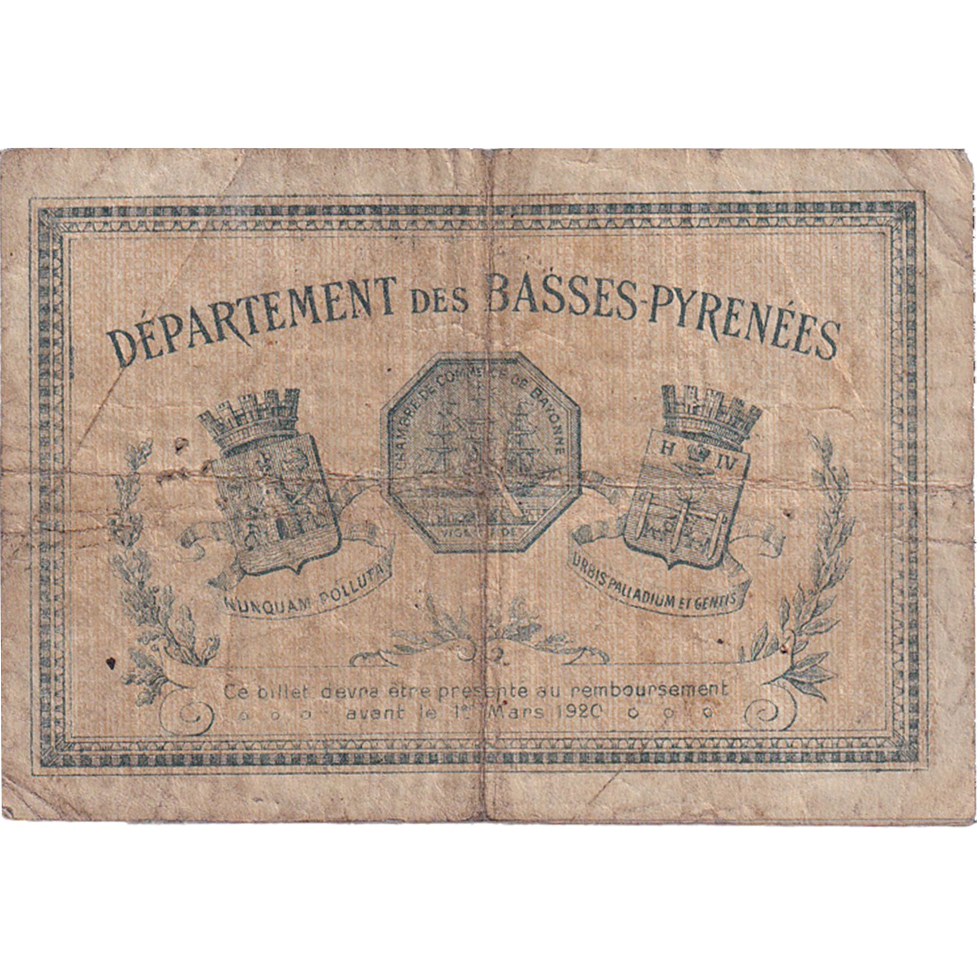 Frankrijk, Bayonne, 1 Franc, 1915, Chambre de Commerce, TB, Pirot:21-13