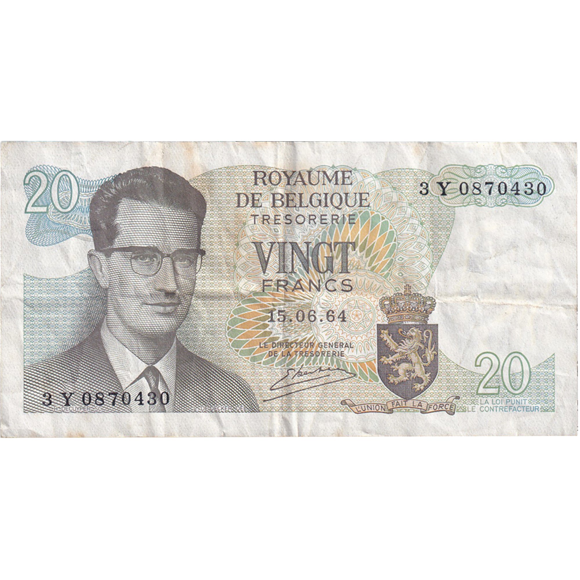 Banknote, Belgium, 20 Francs, 1964-1966, 1964-06-15, KM:138, VF(30-35)