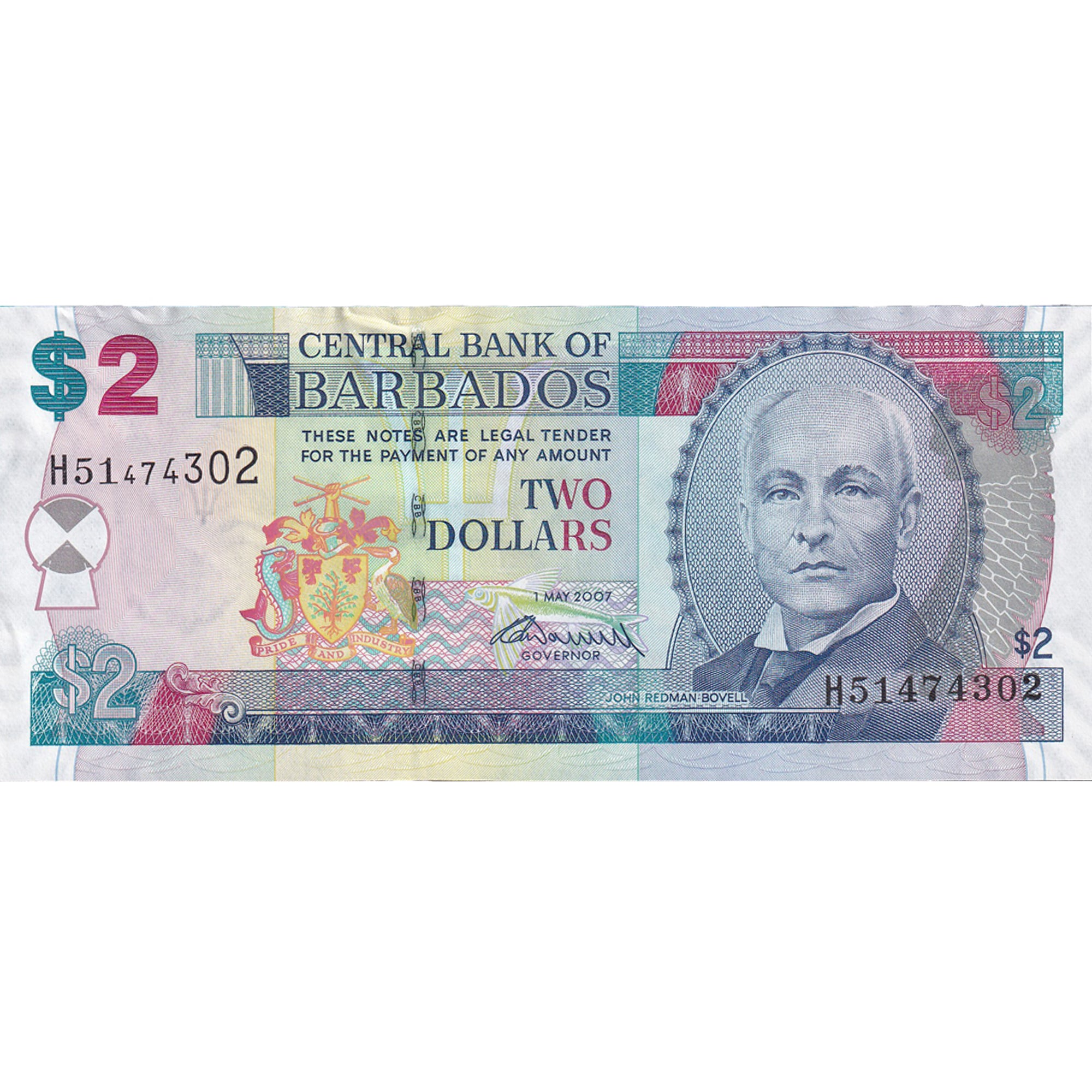 Banknote, Barbados, 2 Dollars, 2007, 2007-05-01, KM:66a, UNC(65-70)