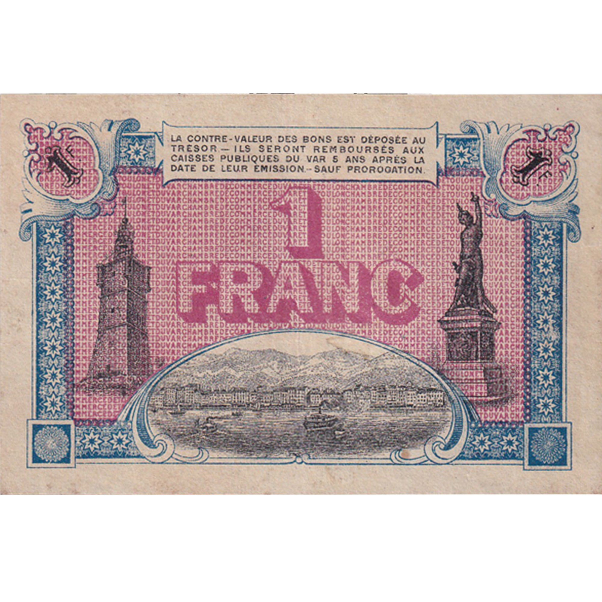 France, 1 Franc, Toulon,1917, 321 06743, AU(50-53)