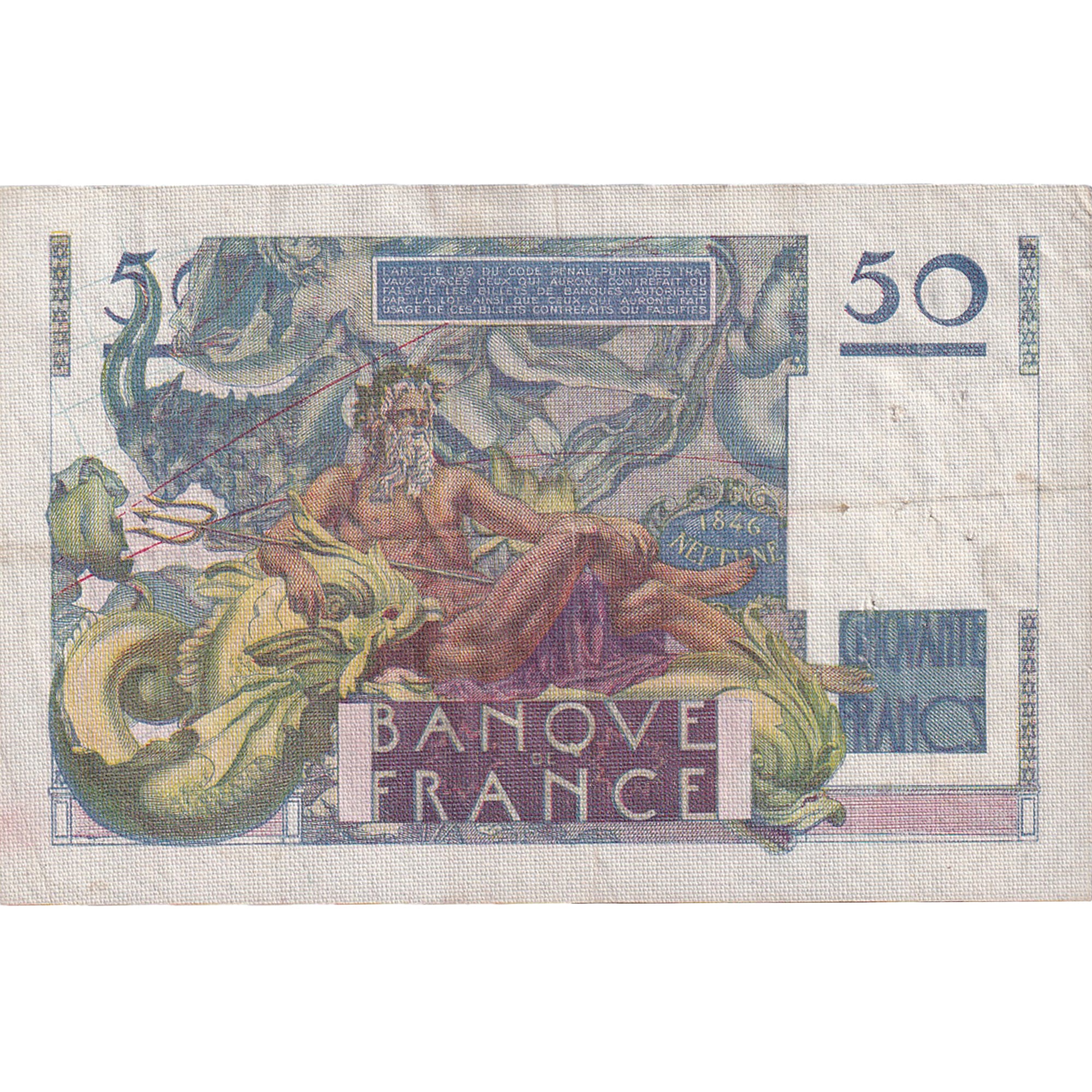 França, 50 Francs, Le Verrier, 1946, 331199 E.39, EF(40-45), Fayette:20.06