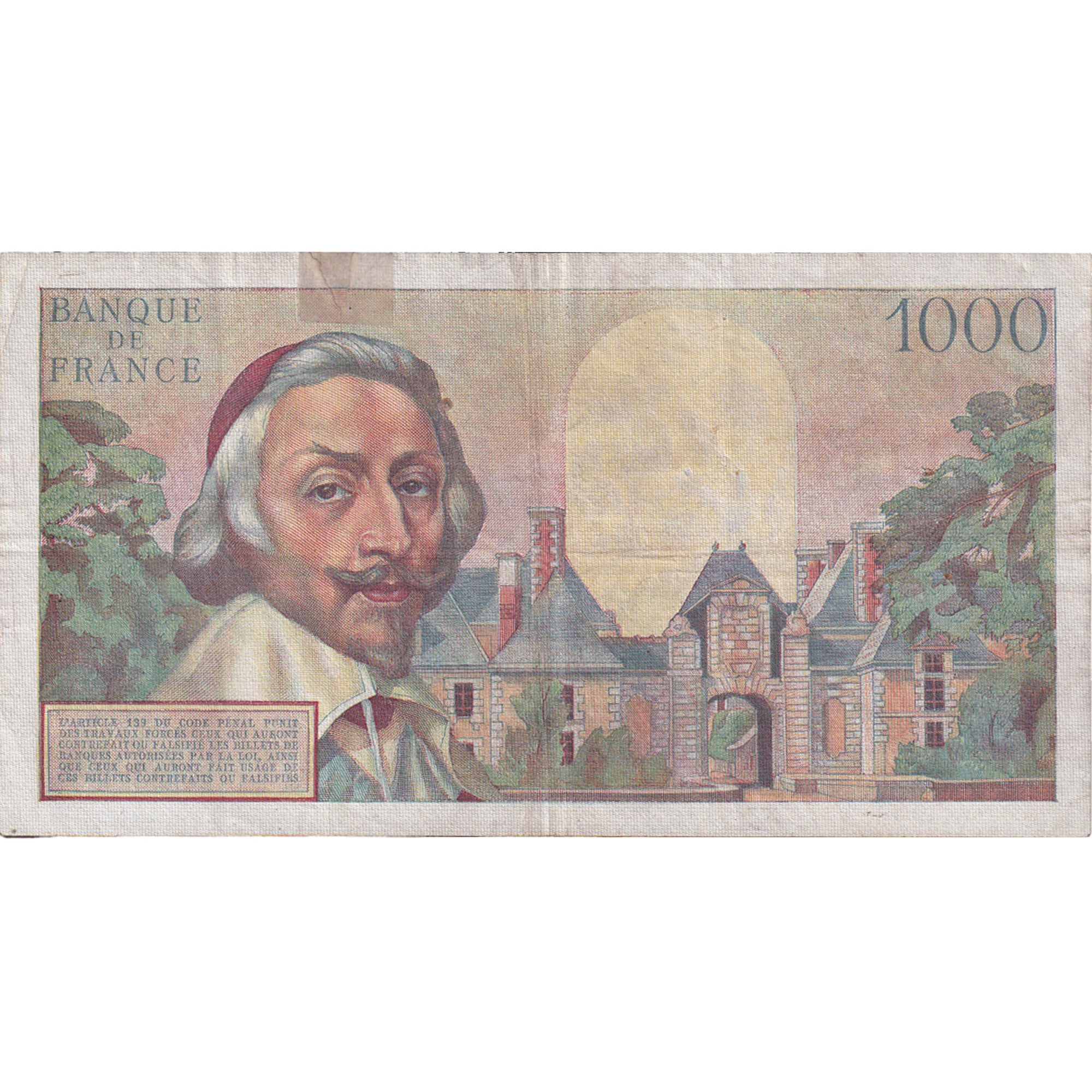 França, 1000 Francs, Richelieu, 1954, 47175 K.23, VF(20-25), Fayette:42.6