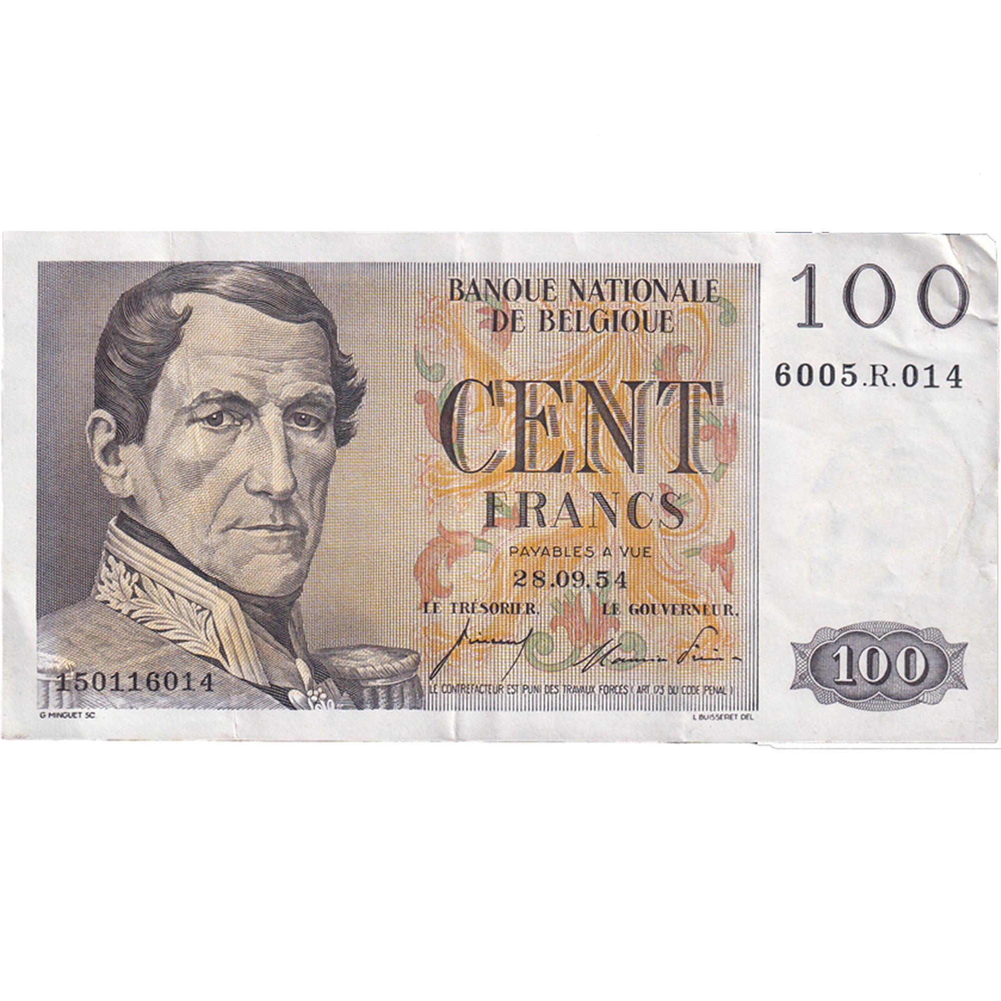 Banknote, Belgium, 100 Francs, 1954, 1954-06-29, KM:129b, EF(40-45)