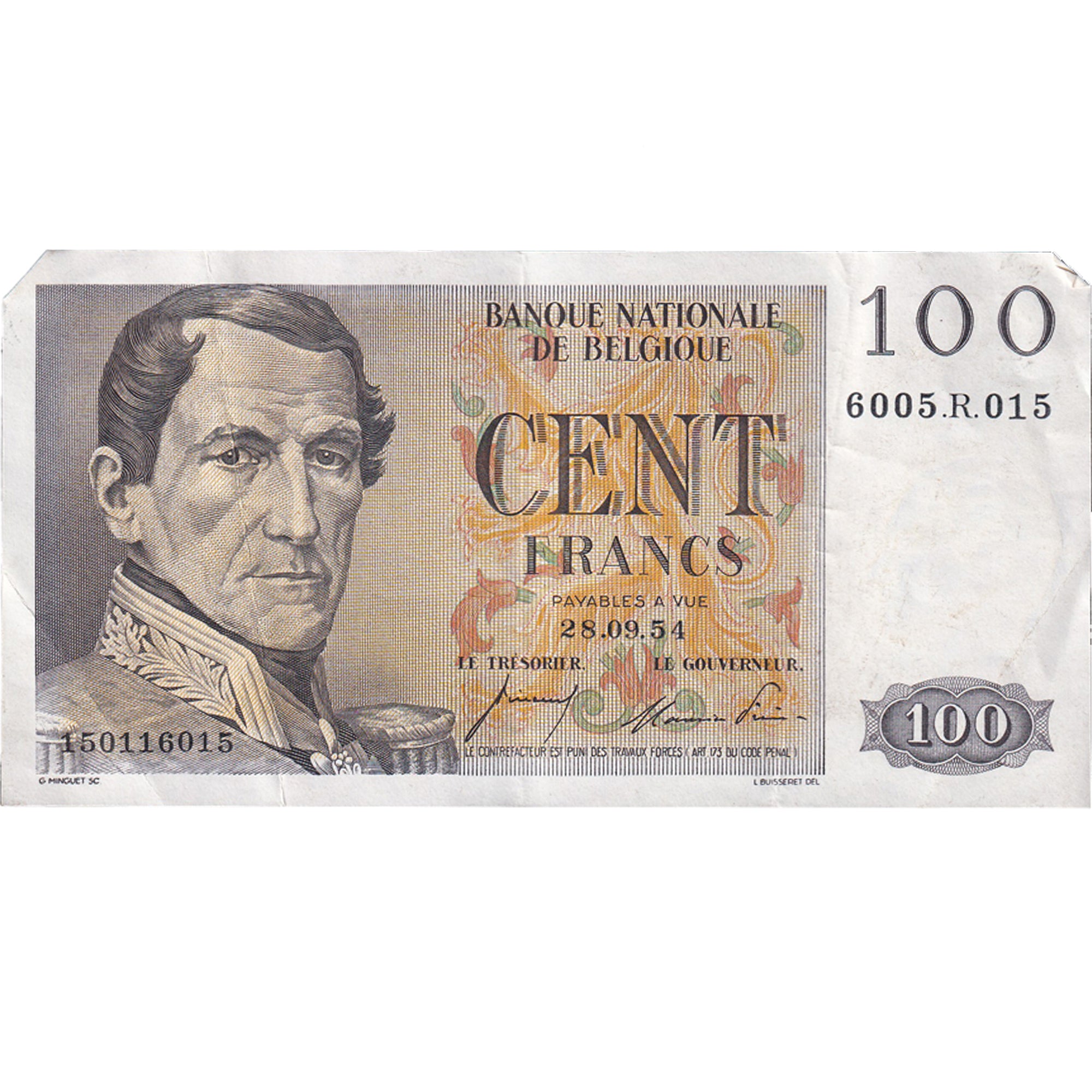 Banknote, Belgium, 100 Francs, 1954, 1954-06-29, KM:129b, EF(40-45)
