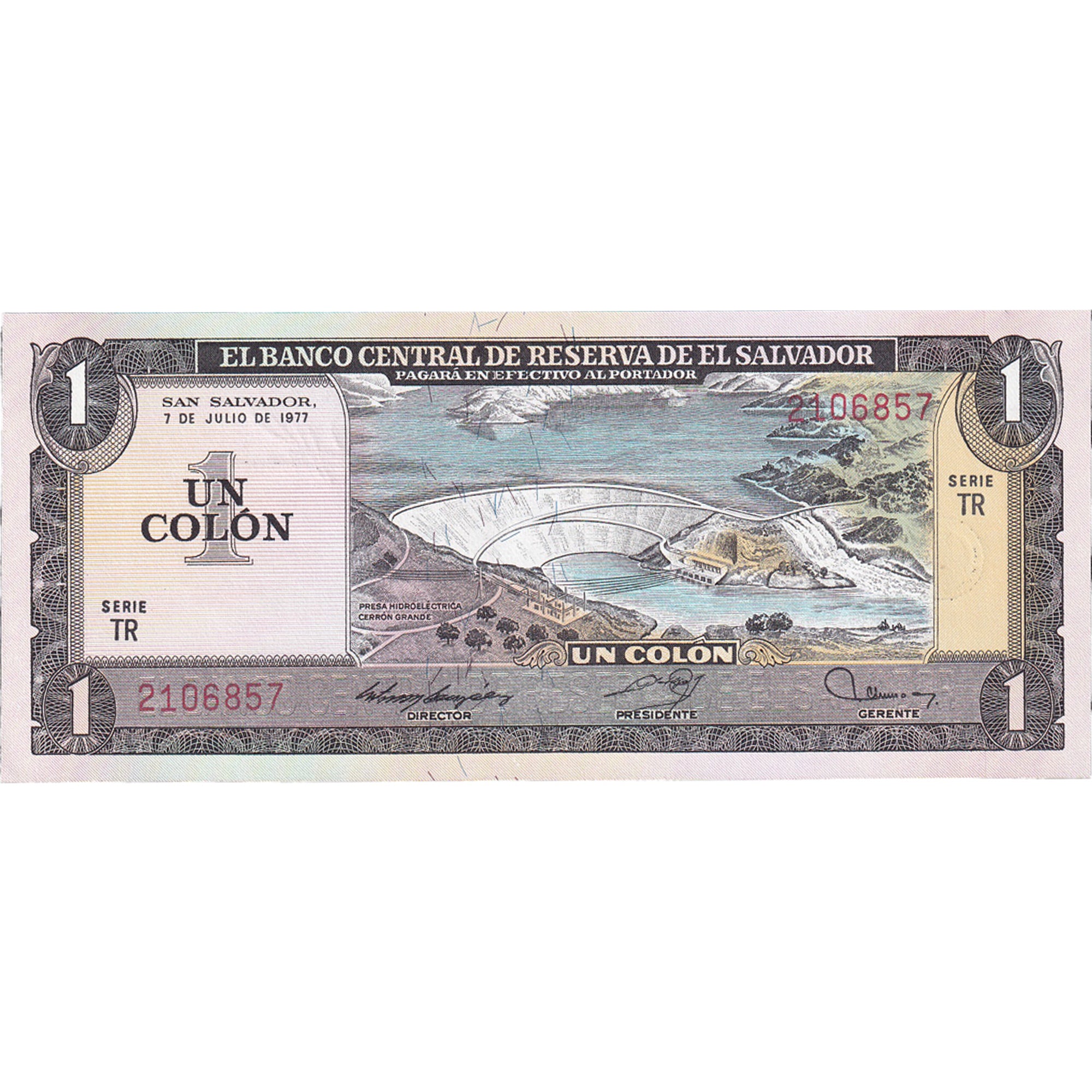 Banknote, El Salvador, 1 Colon, 1977, UNC(63)