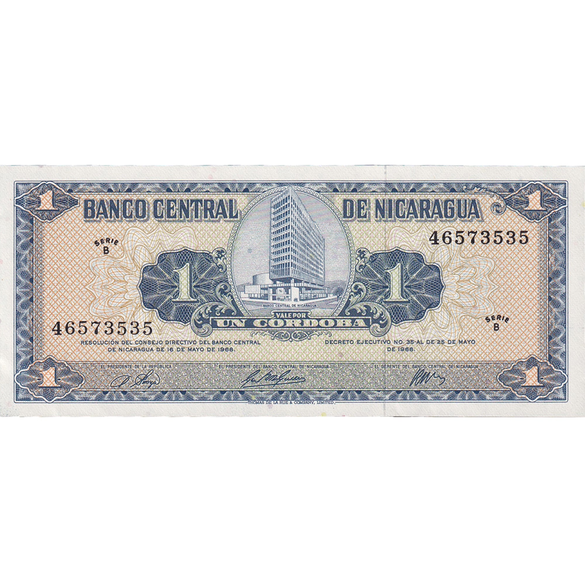 Banknote, Nicaragua, 1 Cordoba, D.1968, KM:115a, UNC(65-70)