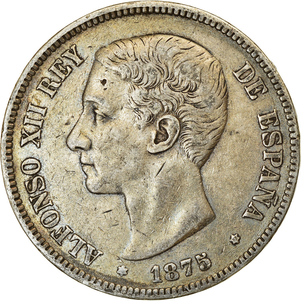 Coin, Spain, Alfonso XII, 5 Pesetas, 1875, Madrid, EF(40-45), Silver, KM:671