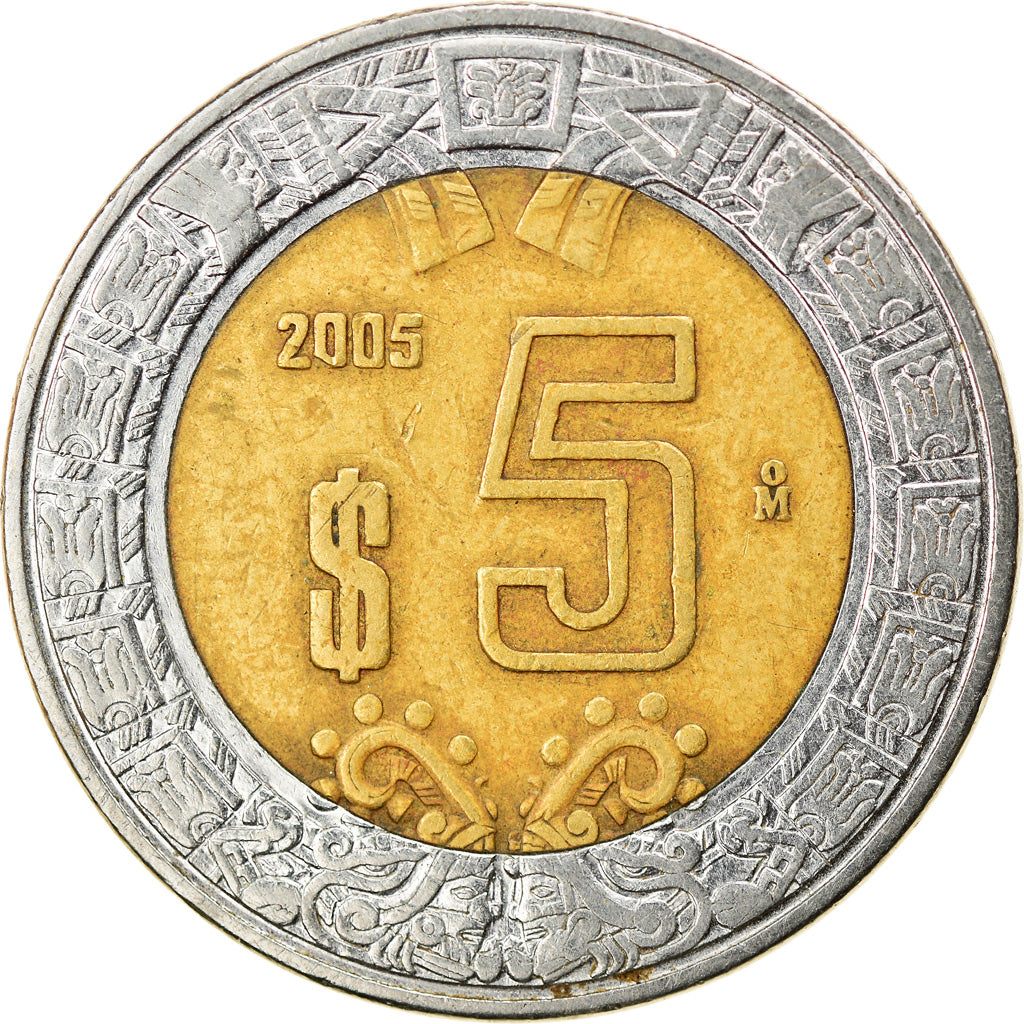 Moeda, México, 5 Pesos, 2005, Mexico City, EF(40-45), Bimetálico, KM:605