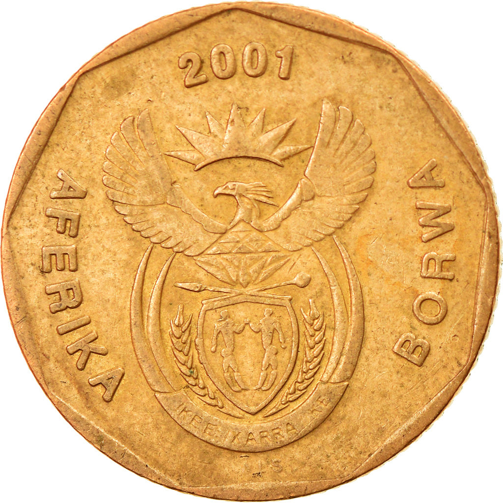 Moeda, África do Sul, 20 Cents, 2001, Pretoria, EF(40-45), Aço Cromado a