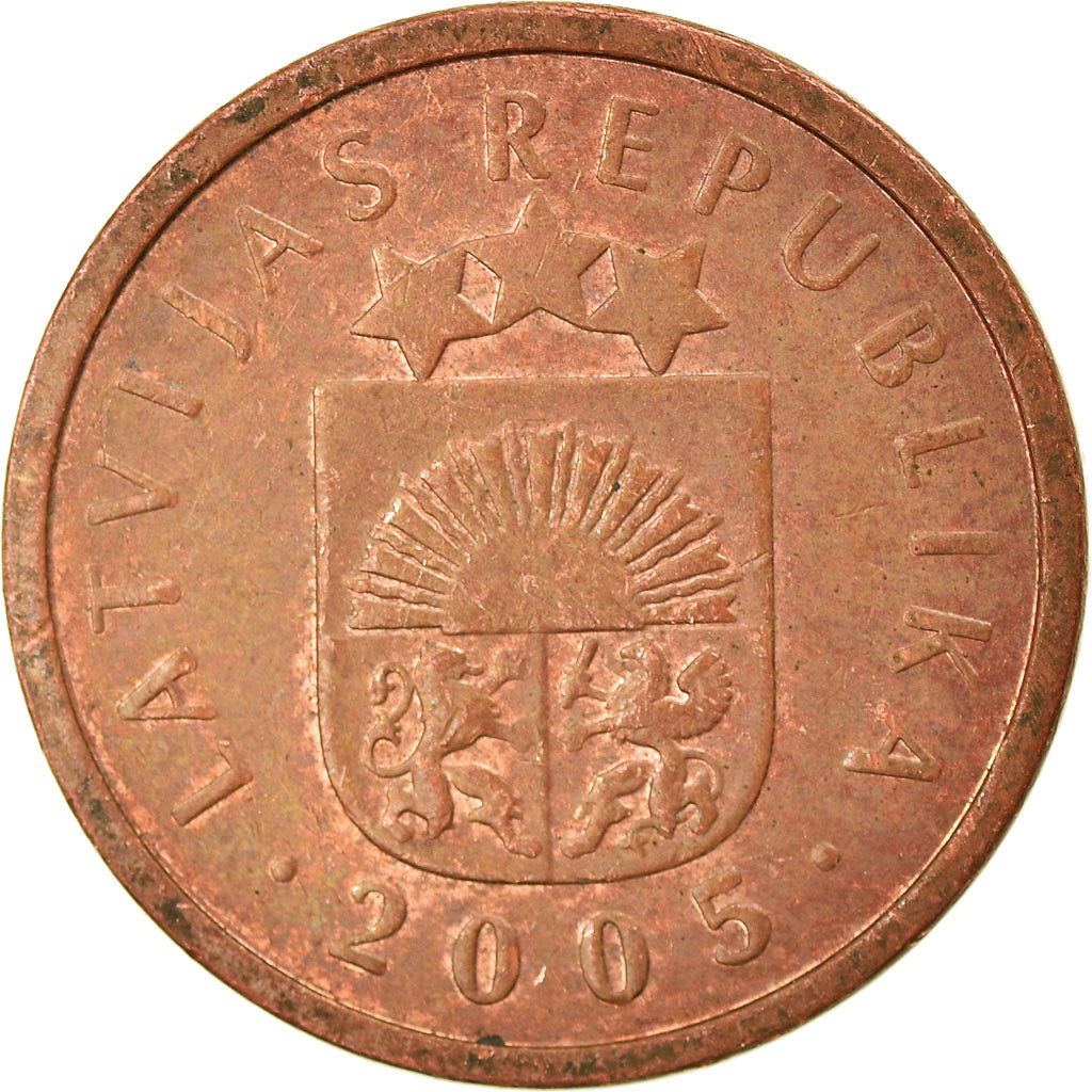 Moneta, Lettonia, Santims, 2005, BB, Acciaio ricoperto in rame, KM:15